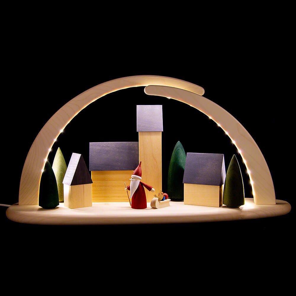 Seiffener Volkskunst Schwibbogen Stadt mit Weihnachtswichtel (42x21cm) Leuchterbogen von Seiffener Volk