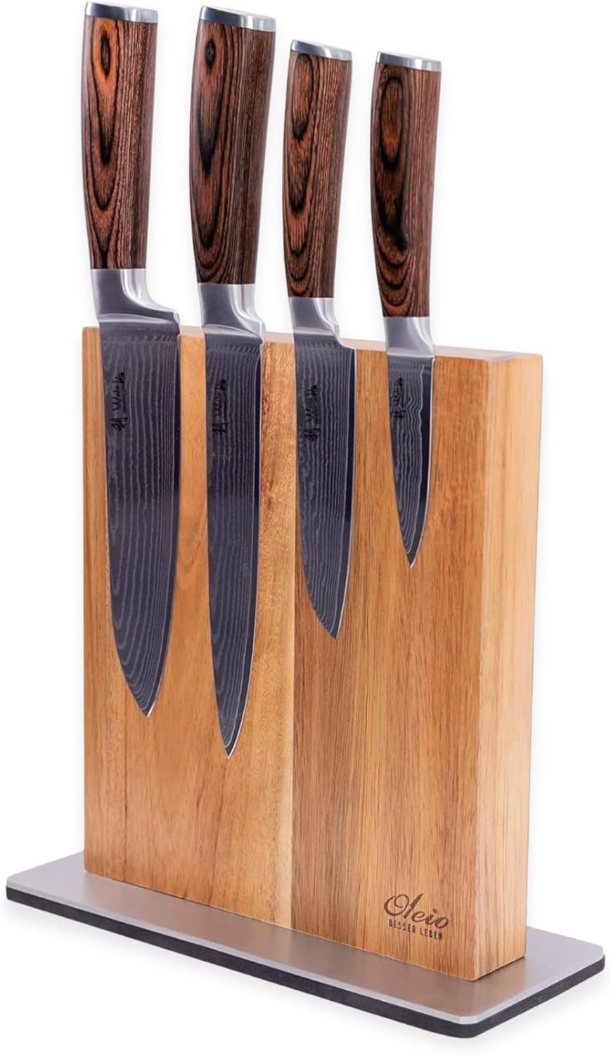 Wakoli Ножи-Set Edib 4er Damastmesserset I 8 - 18cm Klinge I mit Ножиblock (4er Damastmesser + magn. Ножиblock, 5-tlg., 4 Damastmesser + Ножиblock)