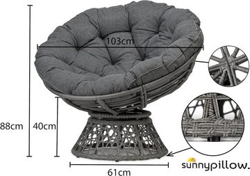 sunnypillow Rattanstuhl Papasansessel, Rattansessel mit Kissen rund Durchmesser 120 cm, Anthrazit