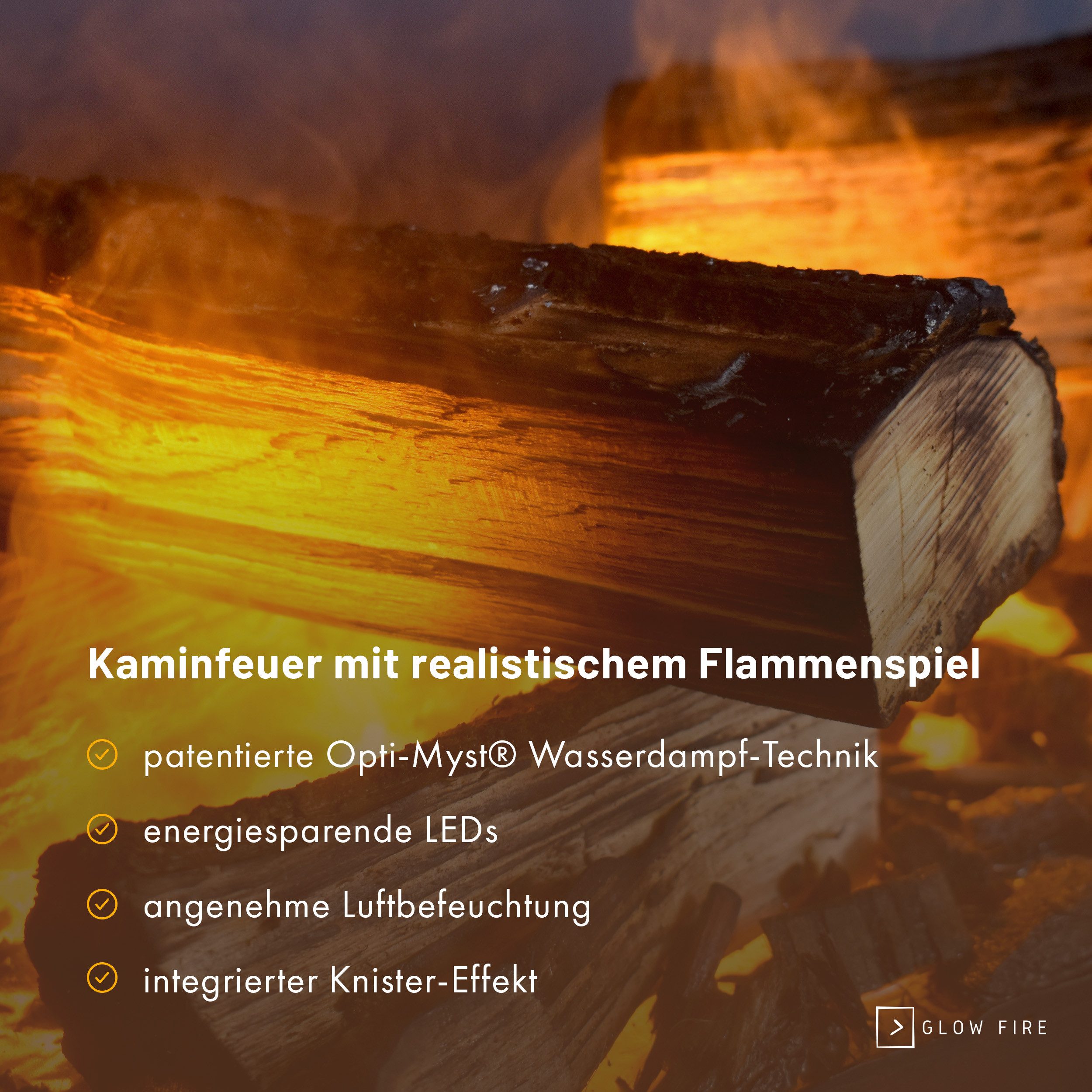 GLOW FIRE Elektrokamin OGF 1 Wasserdampf Kamin, Standkamin, Elektrischer Kamin, Wasserdampfkamin mit 3D Feuer und Knisterfunktion