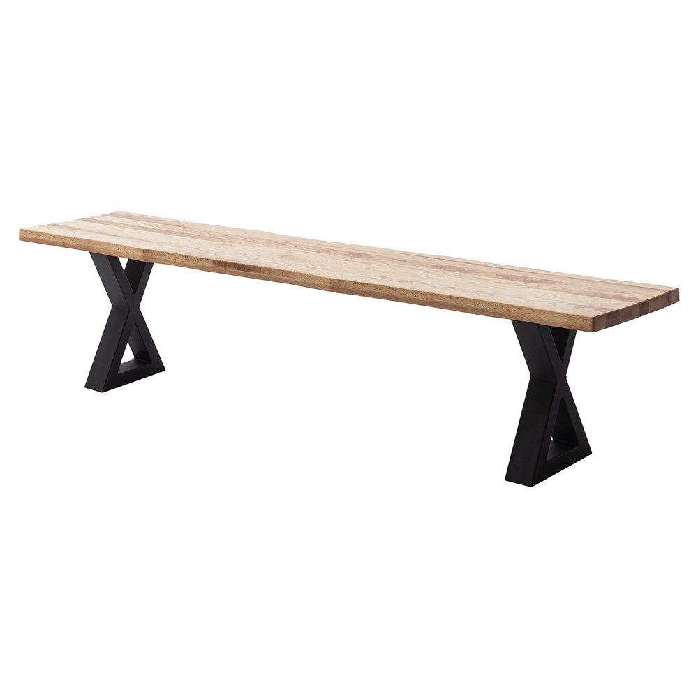 Lomadox Sitzbank PARACATU-06, Massivholz, X-Gestell, Baumkantenoptik, Eiche geölt, 180x40cm