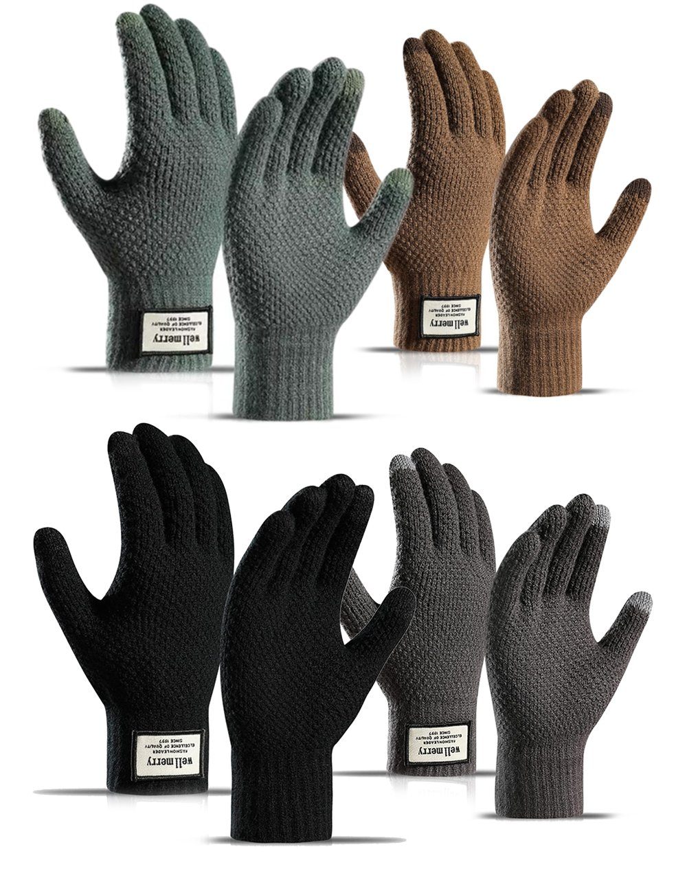 Alster  Herz Alster Herz Strickhandschuhe Winter Touchscreen Handschuhe mit Futter, A0351 Grau