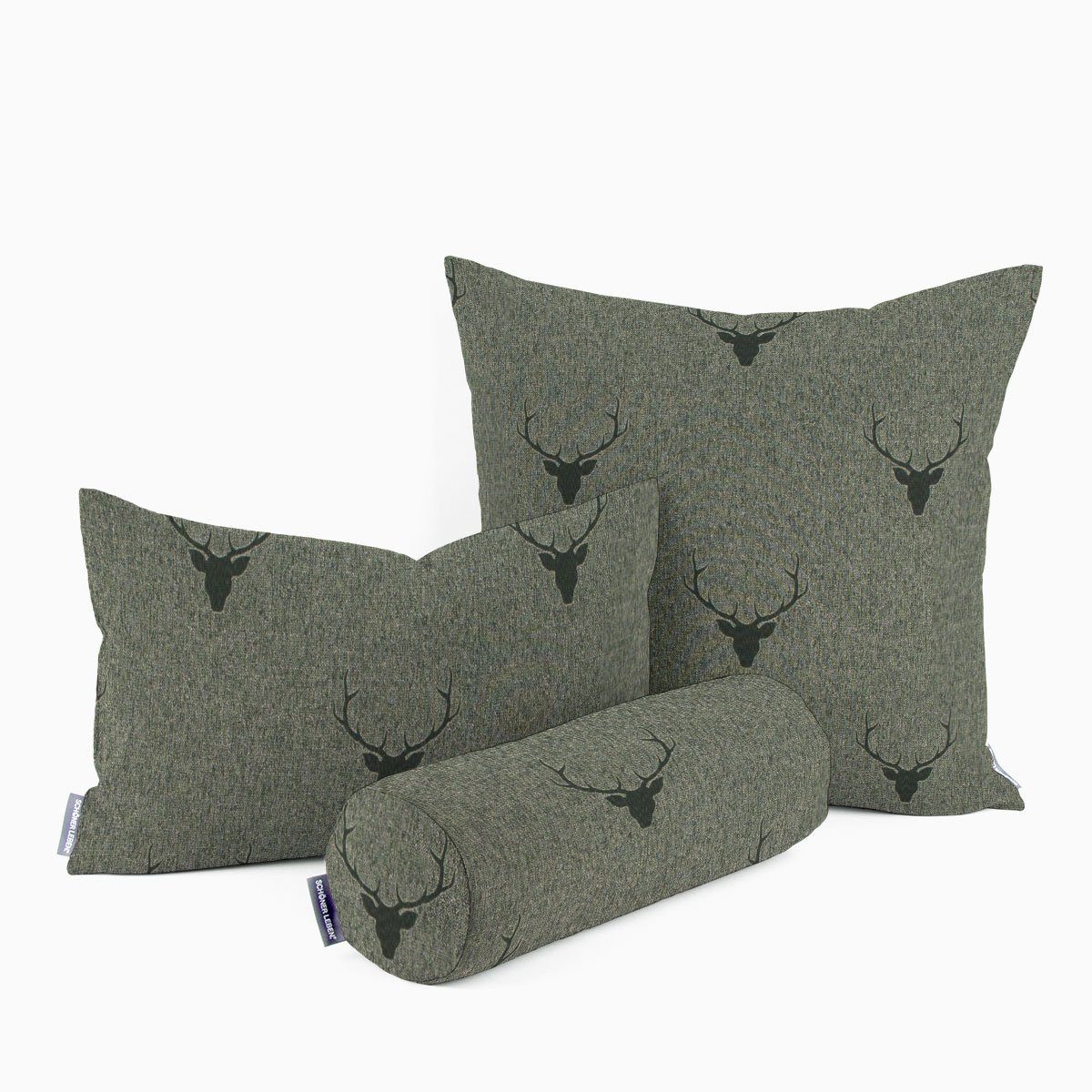 SCHÖNER LEBEN. Dekokissen Kissenhülle Jacquard Hirschkopf grün dunkelgrün S günstig online kaufen