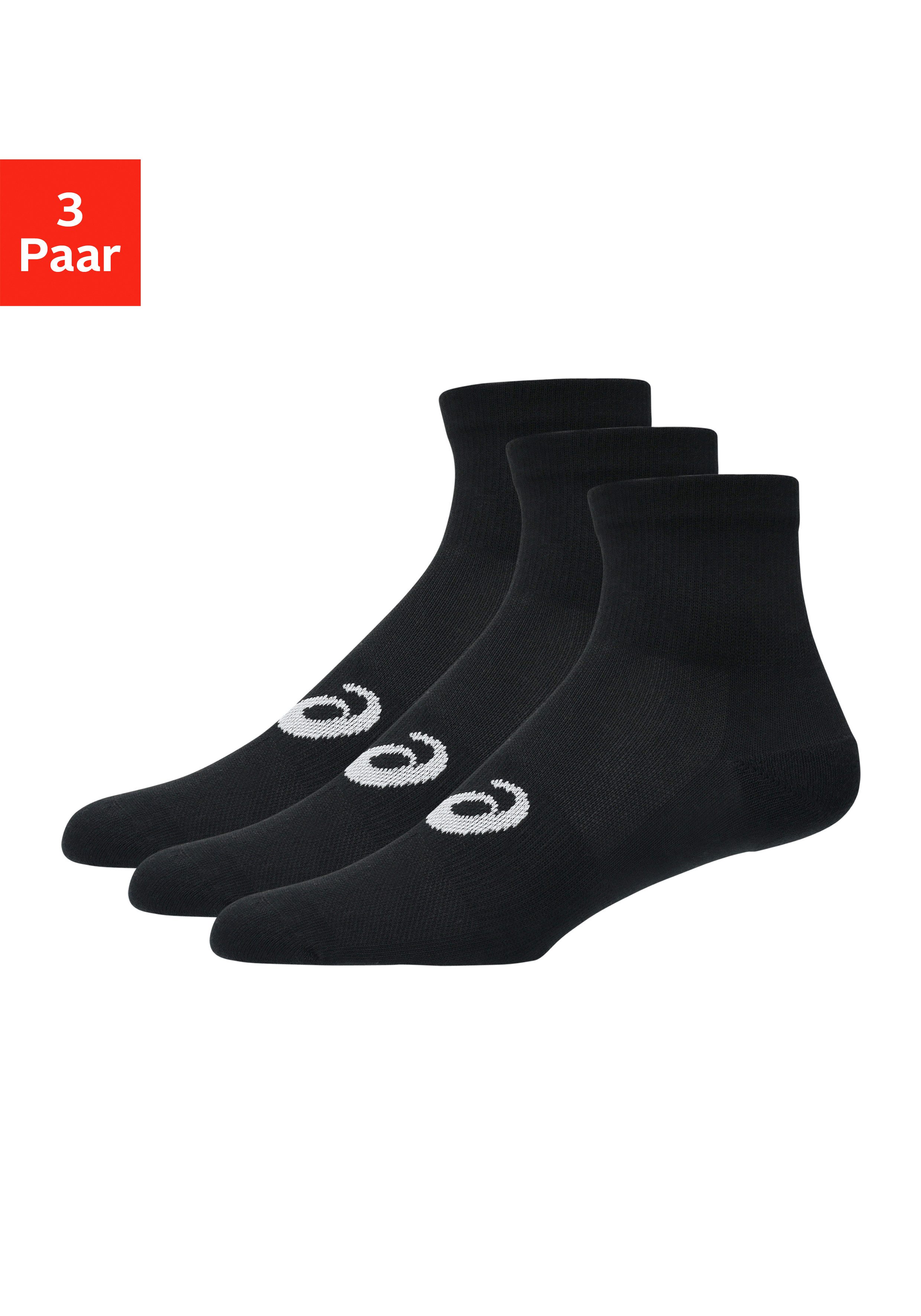 Asics Laufsocken 3 PACK QUARTER SOCK Atmungsaktiv, Gedämpfte Sohle, Anatomische Passform