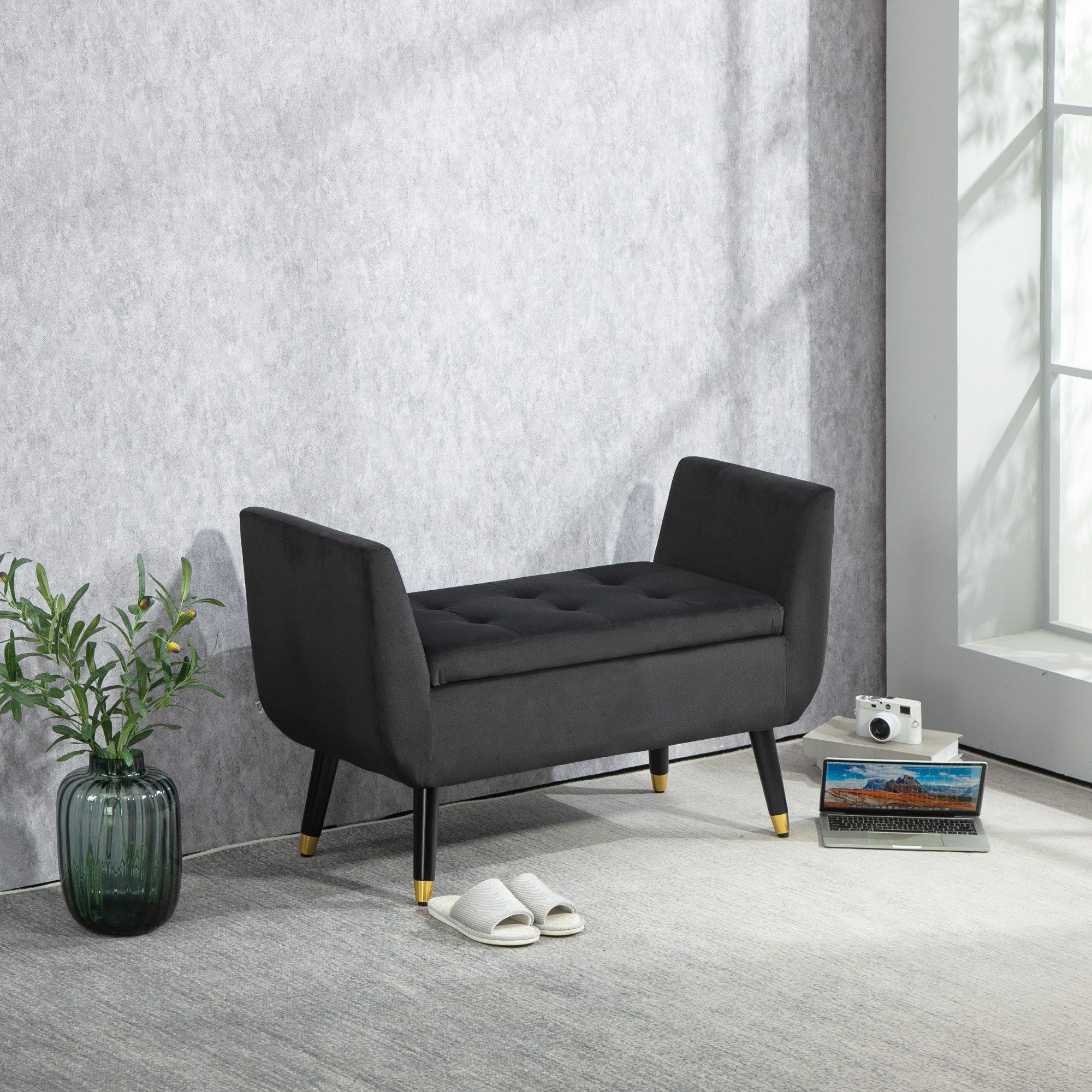 HOMCOM Sitzbank mit Stauraum Armlehnen, Samtartiges Polyester (Truhenbank, günstig online kaufen