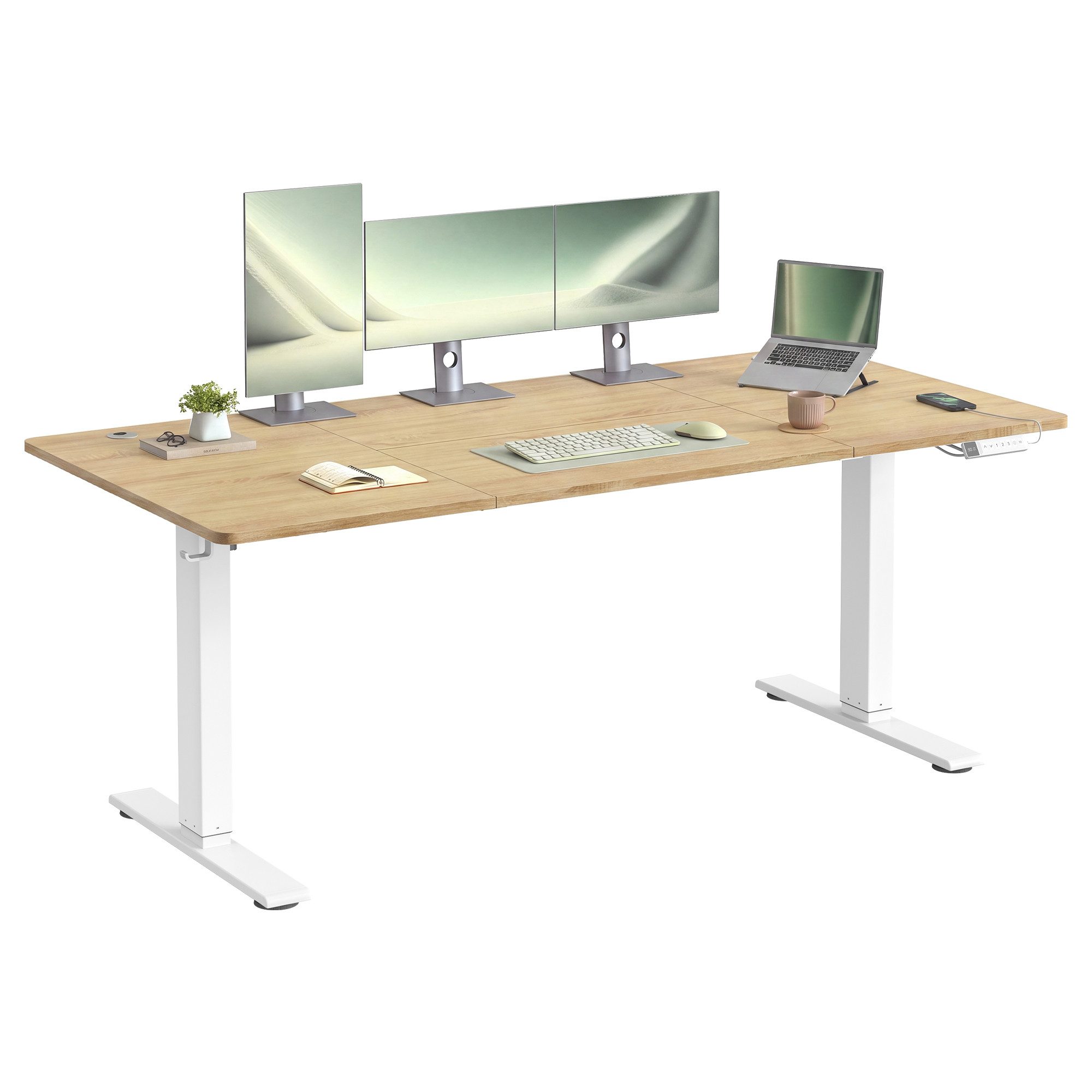 VASAGLE Schreibtisch Höhenverstellbarer, USB-C-Anschluss, Erinnerung bei langem Sitzen, Ablage für Steckdosenleiste, 3 Speichertasten, 120/140/160/180cm