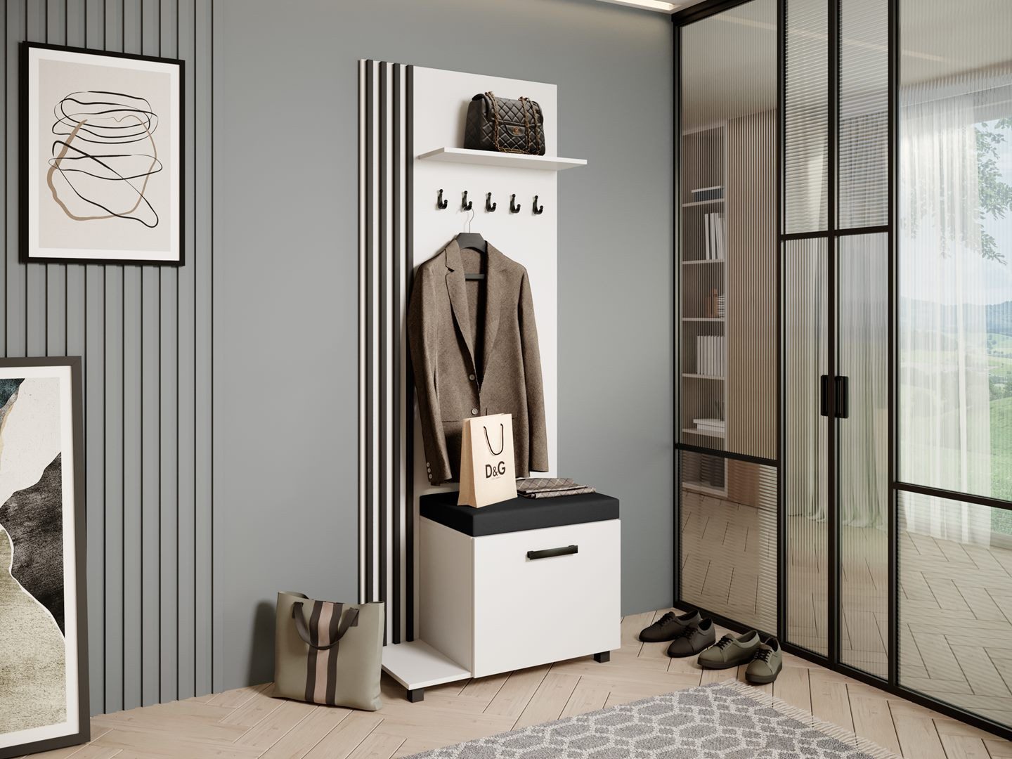 Beautysofa Garderobenschrank Garderobenschrank mit Aufhängern LIVIA (Mit el günstig online kaufen