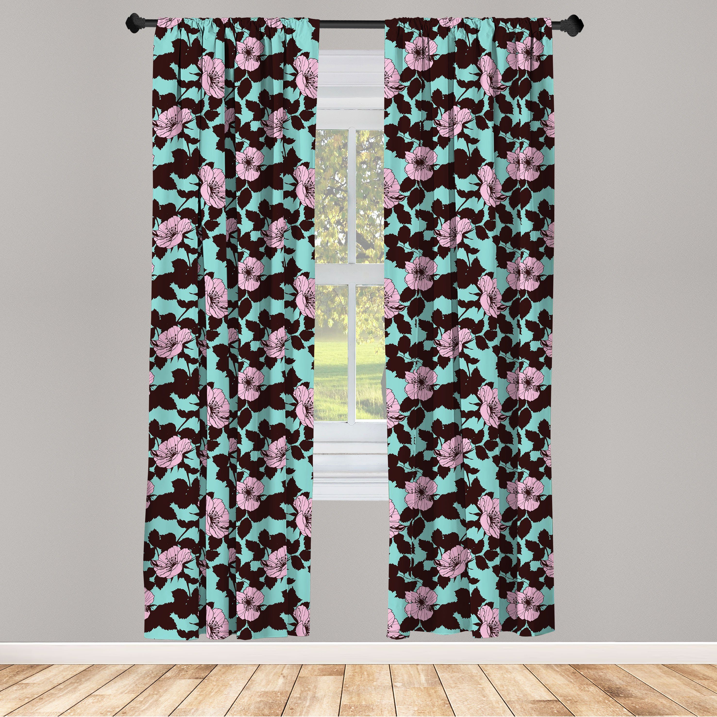 Gardine Vorhang für Wohnzimmer Schlafzimmer Dekor, Abakuhaus, Microfaser, Blumen Vintage Blush Tone Blumen