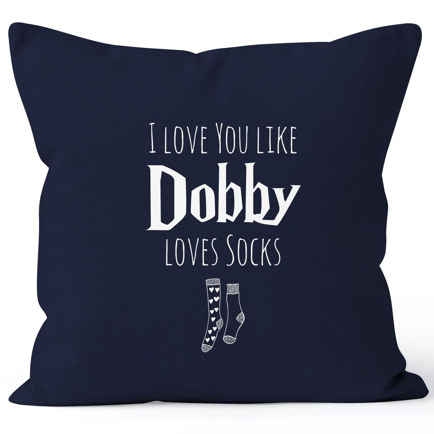 Dobby MoonWorks® you MoonWorks Liebe Valentinstag socks Jahrestag Geschenk loves Kissen-Bezug I Hochzeitstag navy like love Dekokissen
