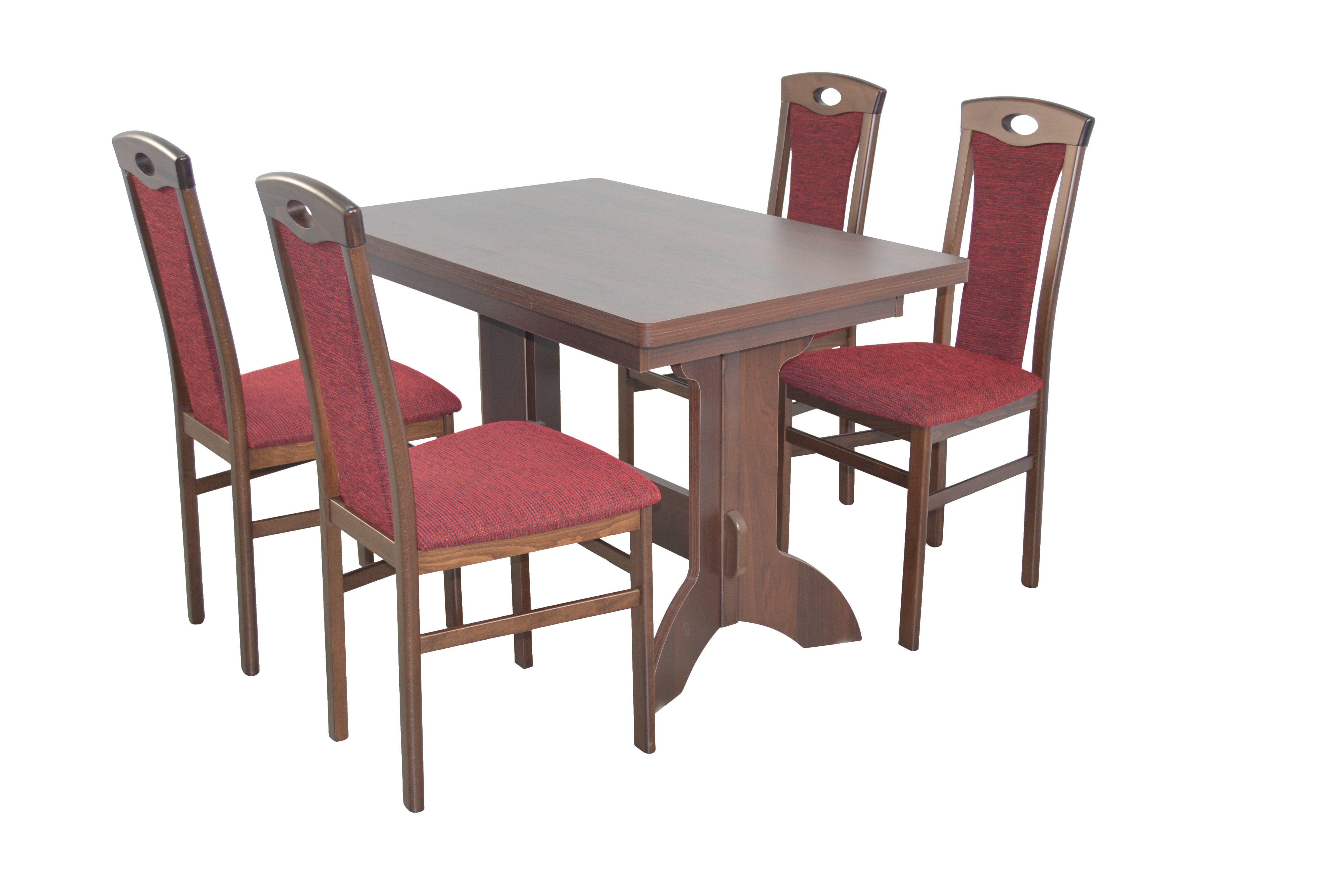 moebel-direkt-online Essgruppe 5teilige (Spar-Set, Tischgruppe, 4 Nussbaum-Nachbildung/bordeaux Esstisch 5teiliges bestehend Set) ausziehbar aus und Stühlen