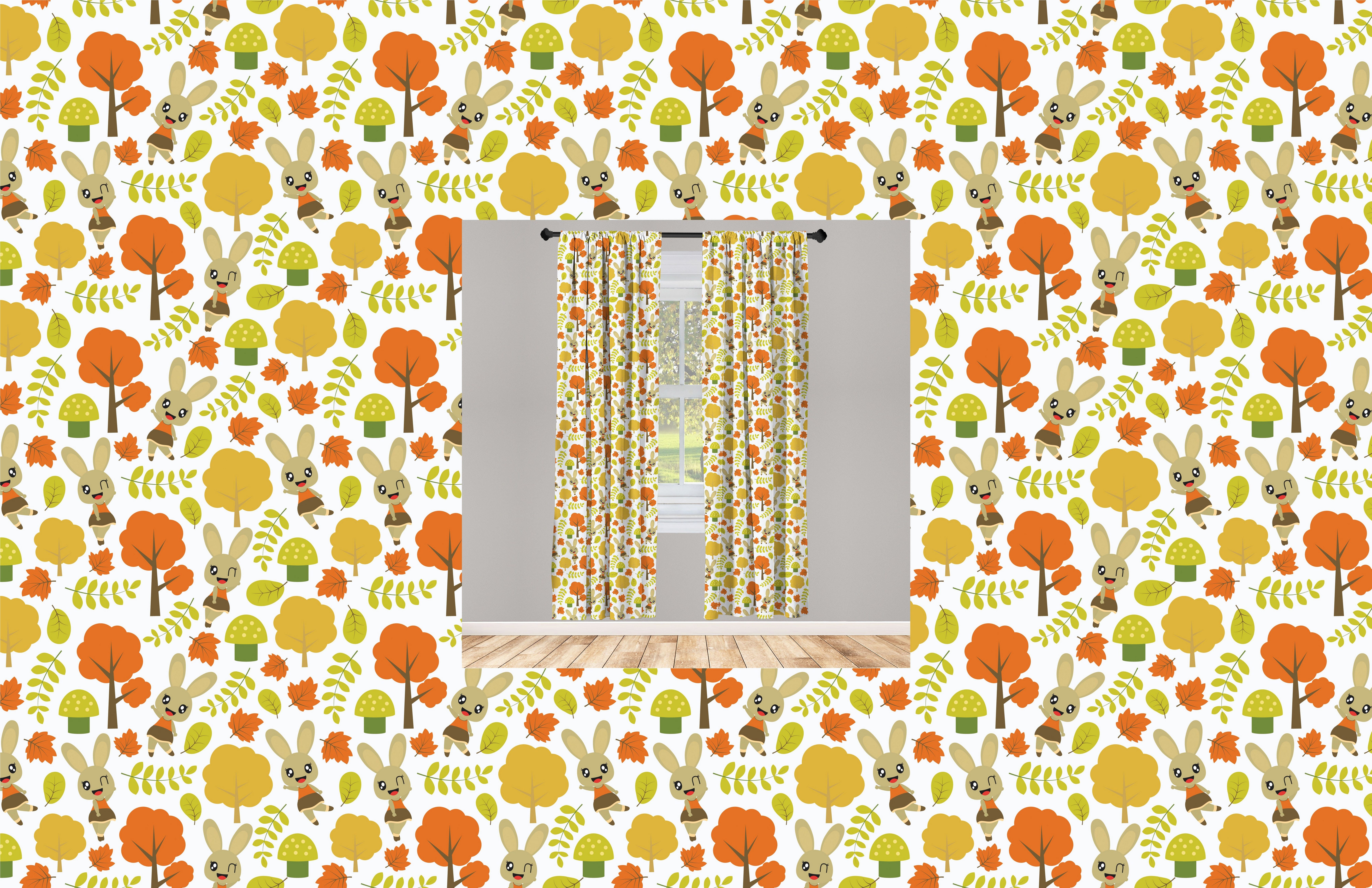 Gardine Vorhang für Wohnzimmer Schlafzimmer Dekor, Abakuhaus, Microfaser, Herbst Baum Laub Kaninchen Kunst