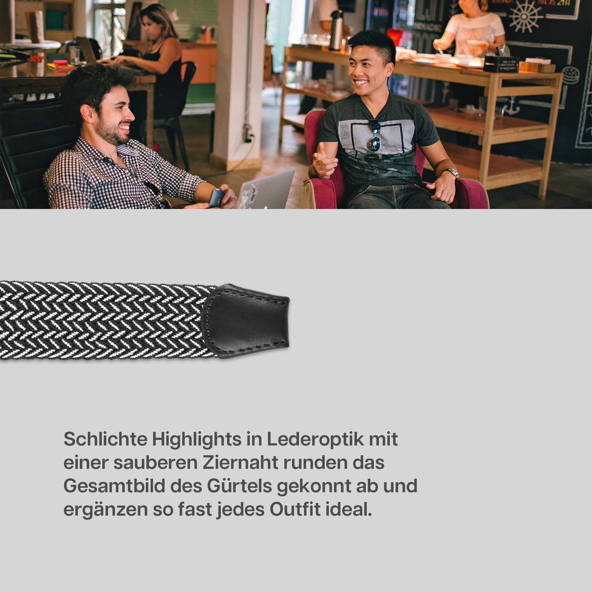 hemmy Fashion Stretchgürtel geflochten aus Stoff (1-St) 16 verschiedene Farben/Designs, 3 Größen, ohne Löcher, stufenlos