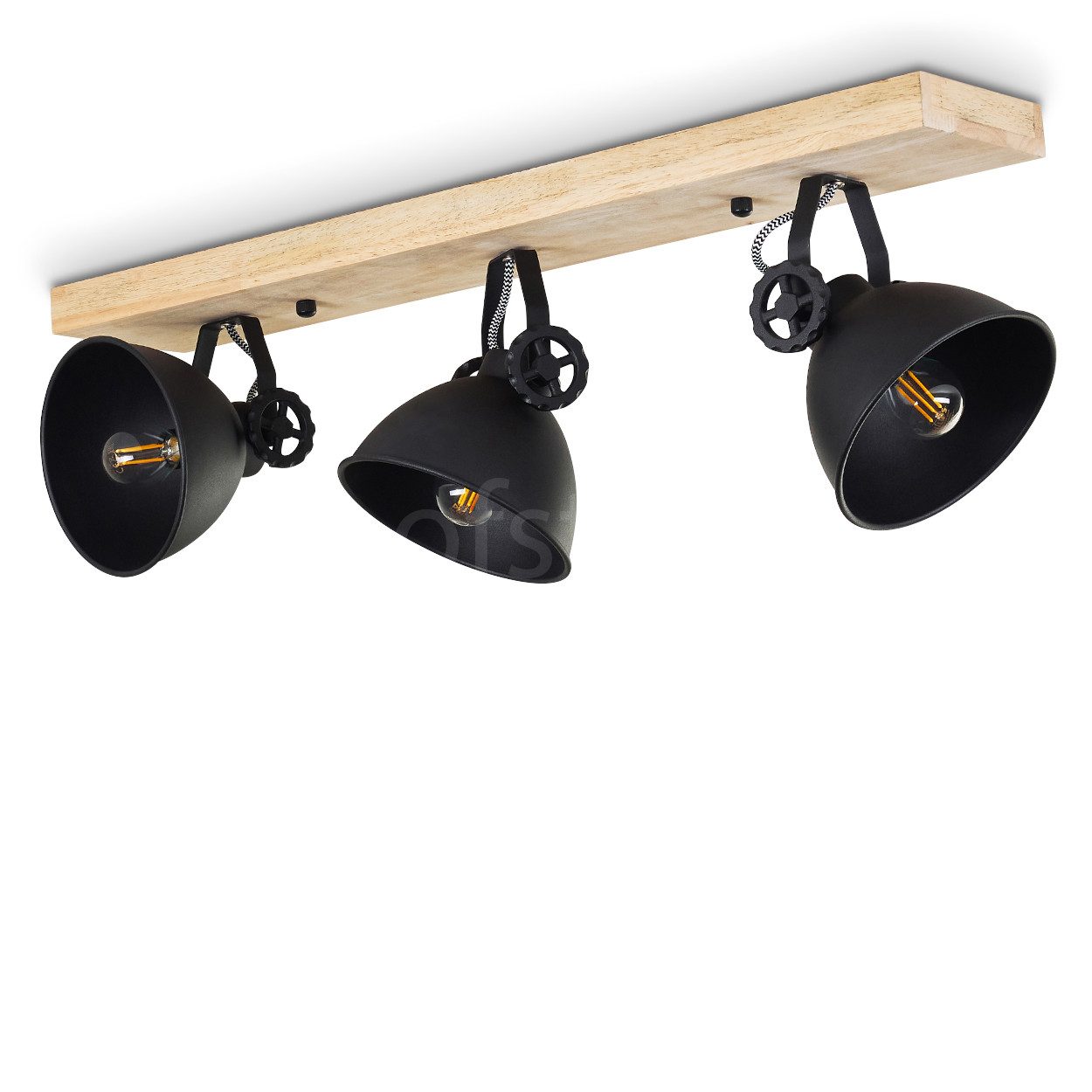 hofstein Deckenleuchte »Mot« Deckenlampe aus Metall und Holz in Schwarz/Braun, ohne Leuchtmittel, mit verstellbaren Прожекториn, 3xE14, Retro/Vintage Design