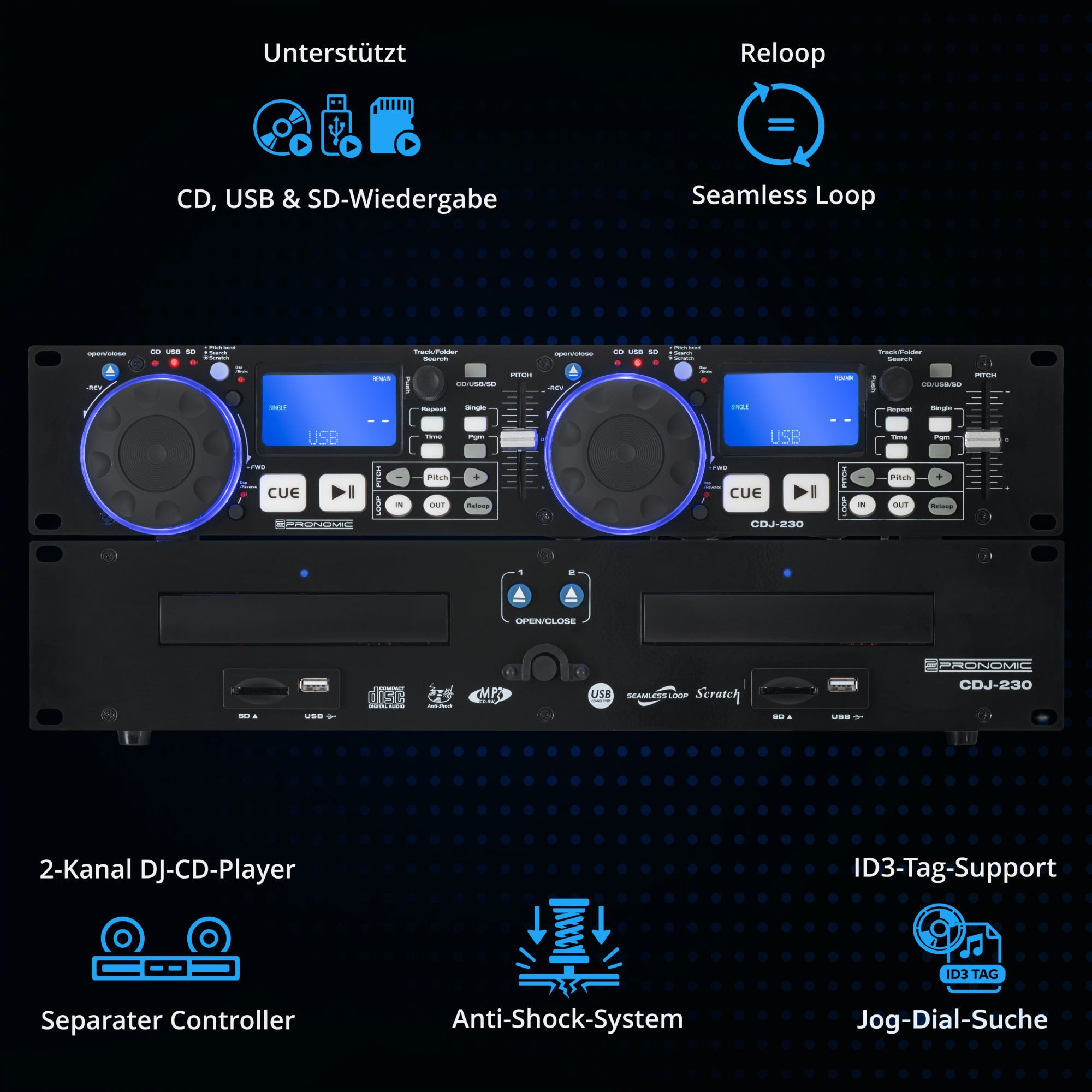 Pronomic CDJ-230 Doppel DJ-CD-Player (kein Netzwerkstandard, Pitch Bender und DSP-Effekte)