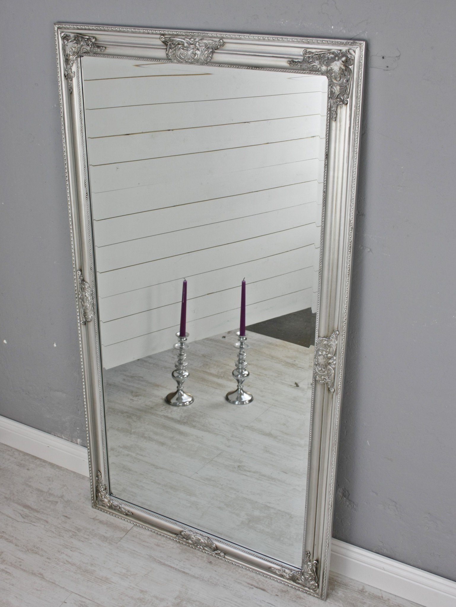 silber cm barock elbmöbel silber Spiegel Wandspiegel Vintage Wandspiegel Spiegel: 132x72x7 132cm Look Holz,