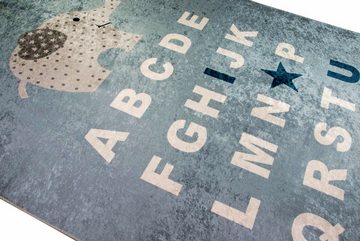Kinderteppich Kinderteppich ABC Alphabet Spielteppich mit Elefant blau, Carpetia, rund, Höhe: 5 mm