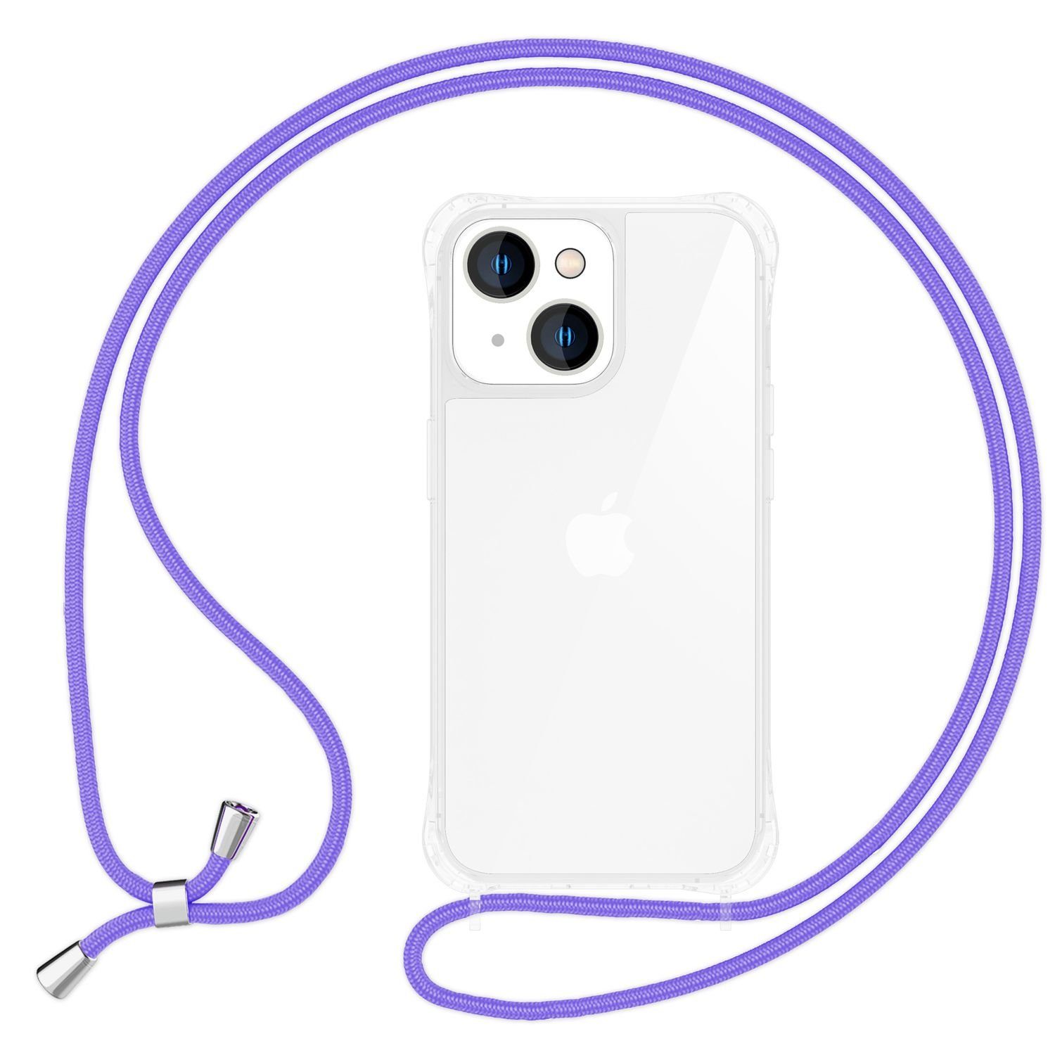 Nalia Handykette Apple iPhone 14, Klare Hybrid Hülle mit Kette / Schutzhülle zum Umhängen / Handyband