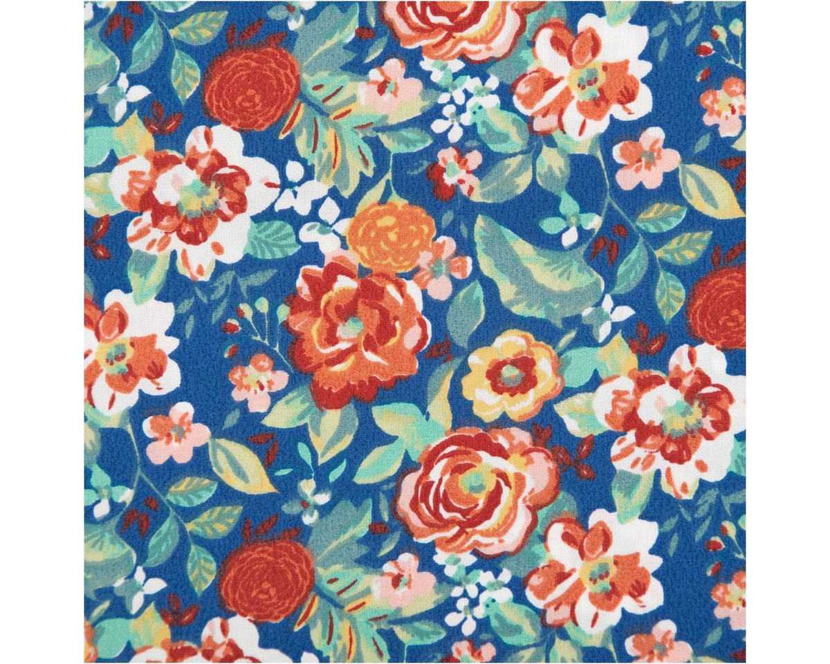 SCHÖNER LEBEN. Stoff Baumwollstoff Meterware Popeline Leontine Blümchen blau rot 145cm, allergikergeeignet,atmungsaktiv,pflegeleicht