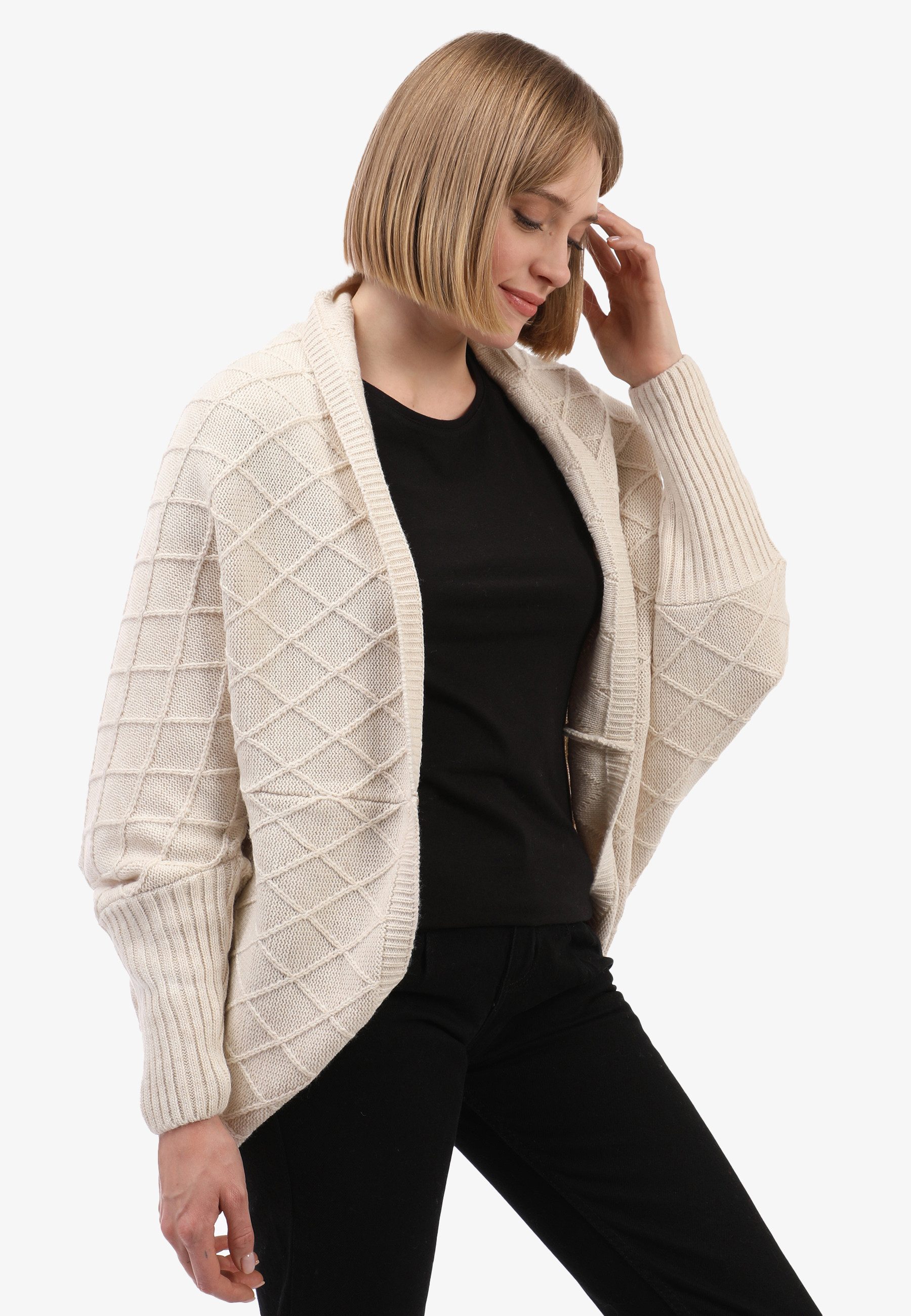 Felix Hardy Strickjacke Langärmelige Strickjacke aus Wollmischung mit Fledermausärmeln