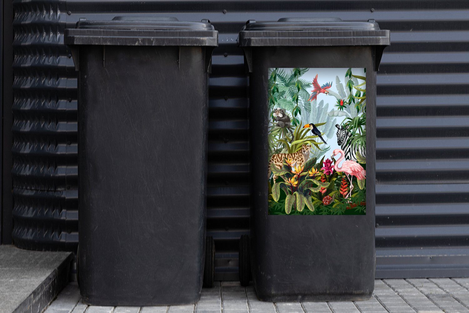 - Sticker, (1 Dschungel Zebra Wandsticker - Mädchen Natur Abfalbehälter St), MuchoWow - Mülltonne, Kinder Mülleimer-aufkleber, Container, Flamingo - - Jungen -
