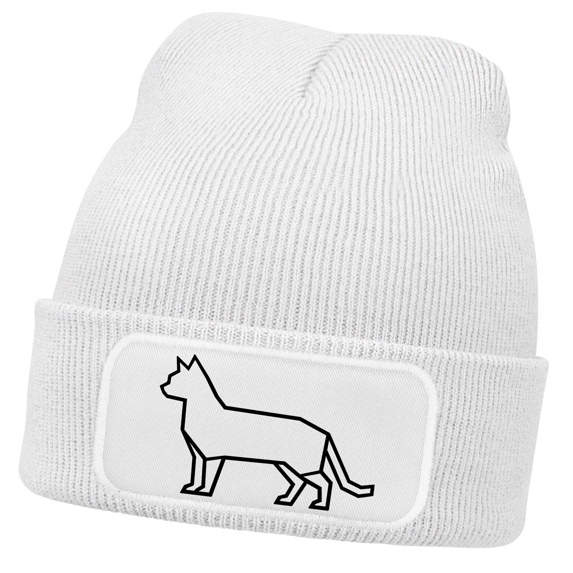 Strickmütze Damen Beanie mit Print Katze Polygon Grafik Strickmütze Statement