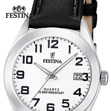 Festina Quarzuhr Festina Damen Uhr F20447/1 Analog Leder, (Analoguhr), Damen Armbanduhr rund, Lederarmband schwarz