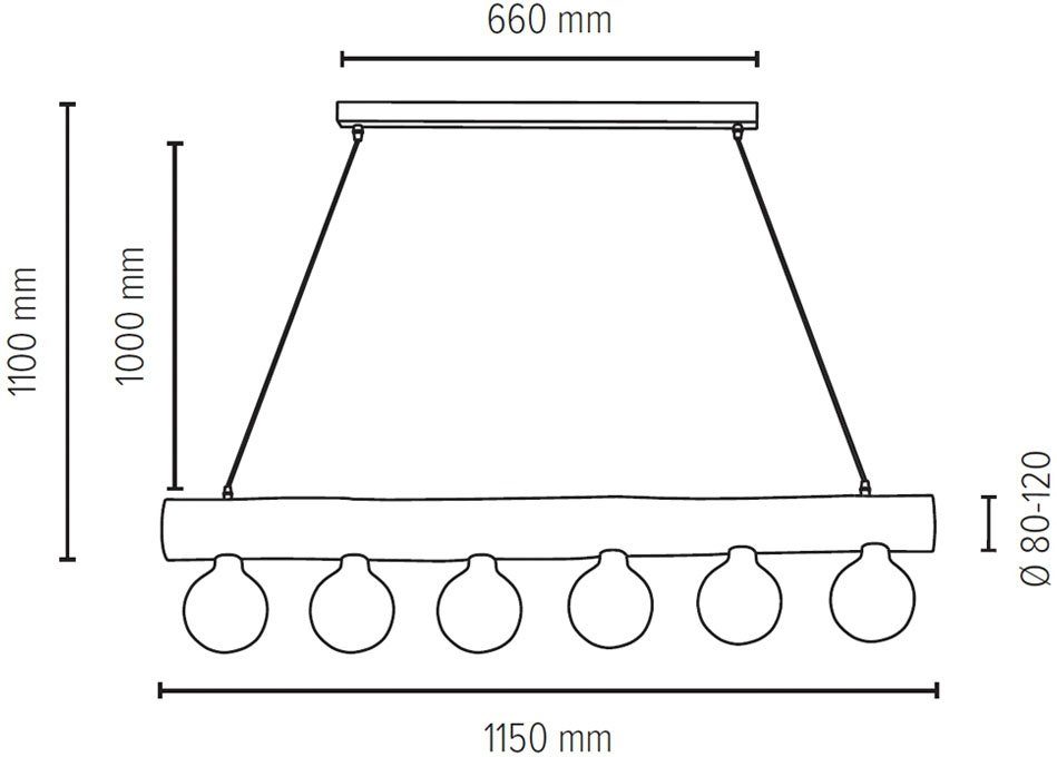 SPOT Light Pendelleuchte TRABO Leuchtmittel Hängeleuchte, 8-12 Holzbalken massivem SIMPLE, wechselbar, Kiefernholz cm aus Ø