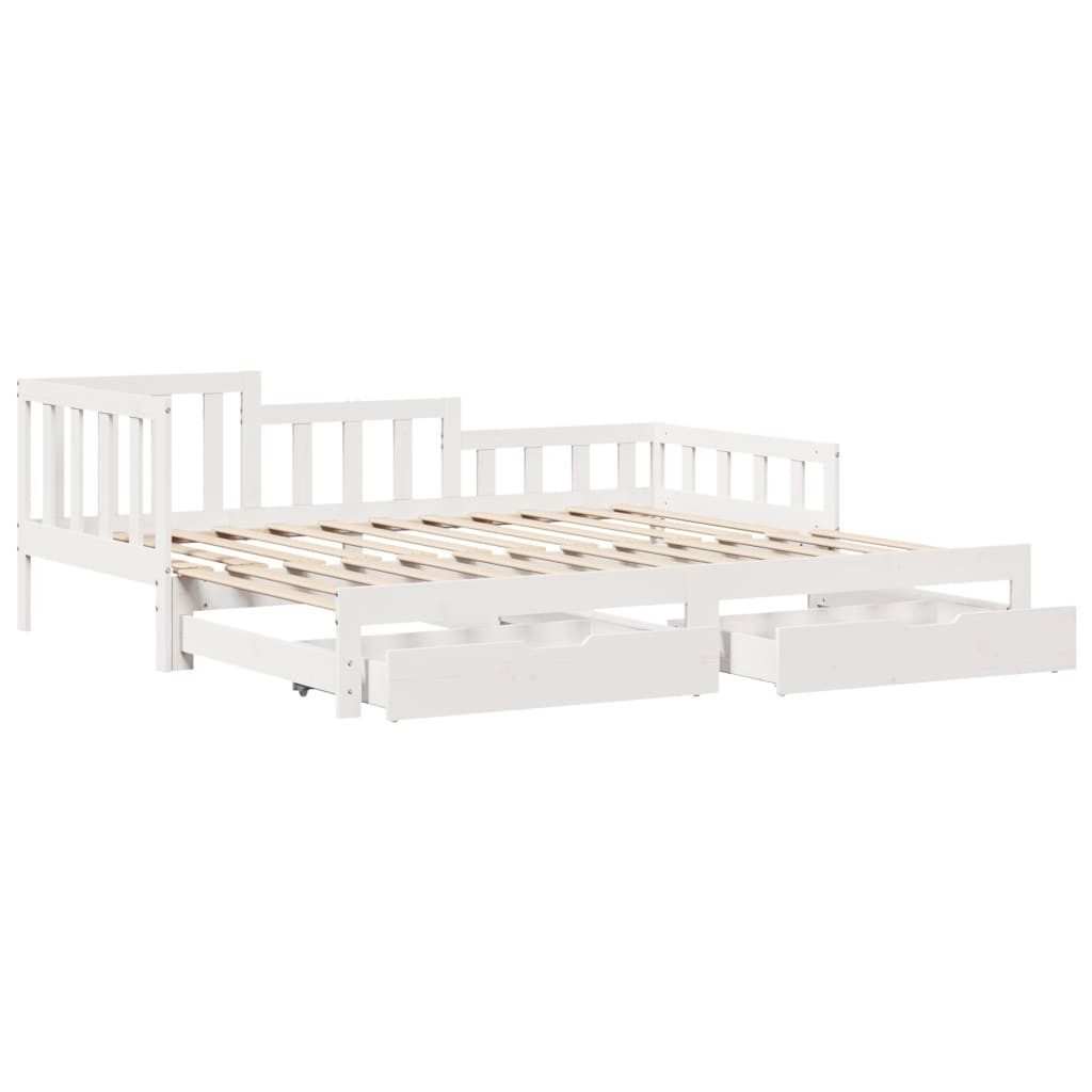 Bett Tagesbett Ausziehbar mit Schubladen ohne Matratze Weiß 80x200cm