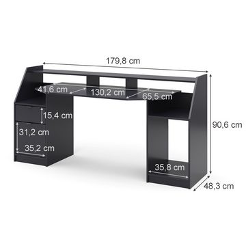 Vicco Computertisch Arbeitstisch Schreibtisch PC-Tisch JOEL Groß Schwarz