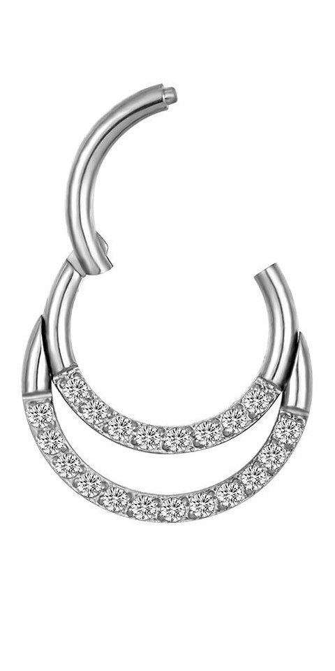 Nasenpiercing Segmentring Piercing aus Titan mit Scharnier & Zirkonia – Clicker 2