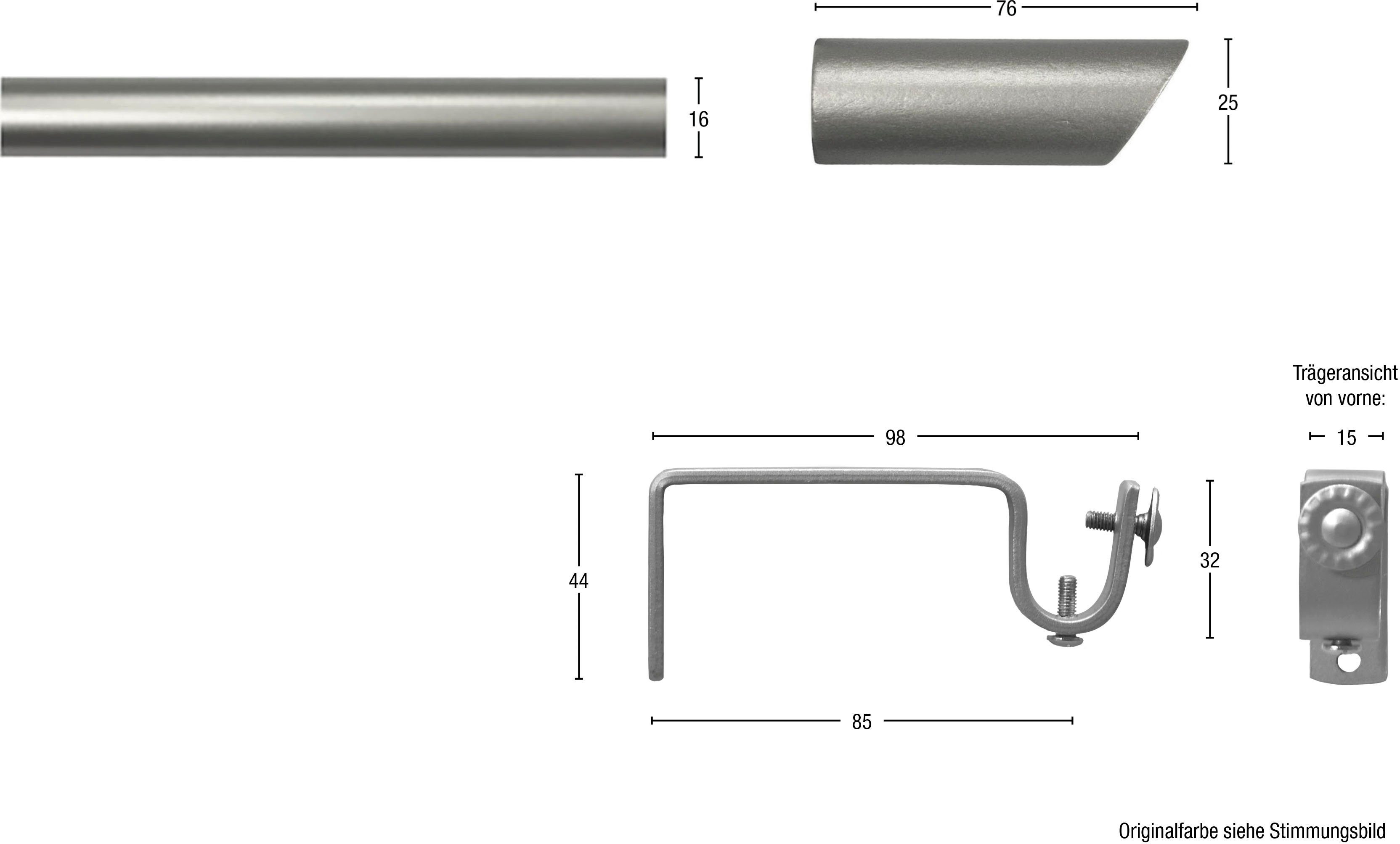 Gardinenstange ZYLI mit offenem Träger, GARESA, 1-läufig, Wunschmaßlänge,  Vorhanggarnitur, verlängerbar, Knopf abgeschrägt, ohne Ringe