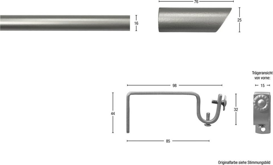 Gardinenstange ZYLI mit offenem Träger, GARESA, 1-läufig, Wunschmaßlänge,  Vorhanggarnitur, verlängerbar, Knopf abgeschrägt, ohne Ringe