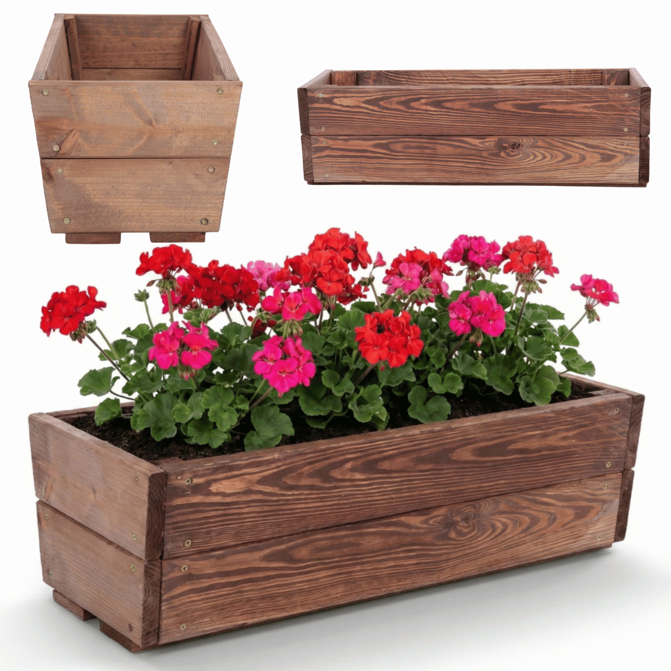 Modo24 Blumenkasten Pflanzkasten aus Holz, Pflanzkübel für Kräuter, Kiefernholz (rechteckiger, für Balkon und Fensterbank), Wetterfest, Stabil & Dekorativ, 3 Größen, 4 Farben