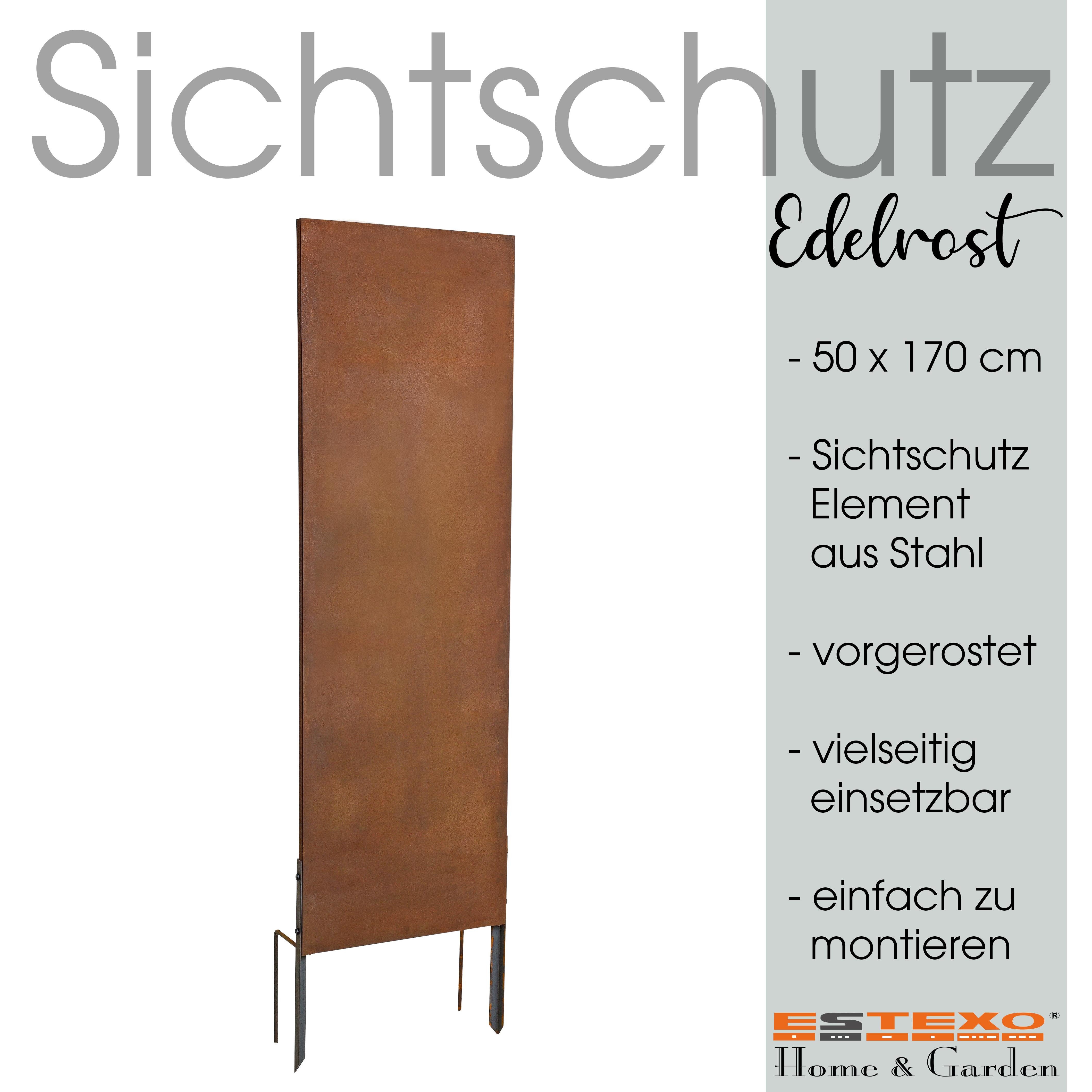 ESTEXO Sichtschutzelement Metall Gartenzaun Sichtschutzwand 170 cm Edelrost Sichtschutz-Elemen