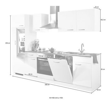 wiho Küchen Küchenzeile Kiel, mit E-Geräten, inkl. Geschirrspüler, Breite 280 cm