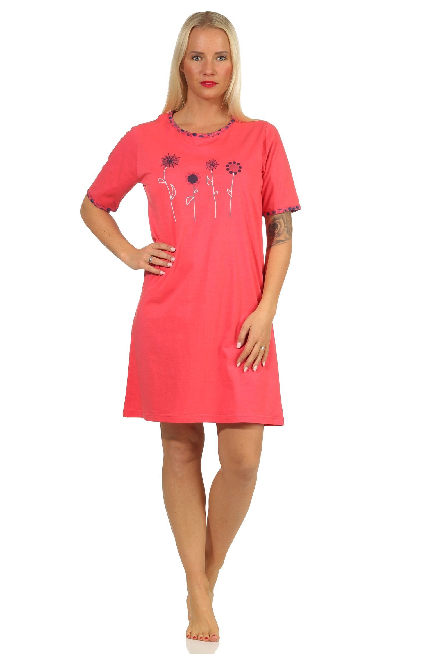 RELAX by Normann Nachthemd »Edles Damen kurzarm Nachthemd mit floralen  Frontprint - 122 214 10 602« online kaufen | OTTO