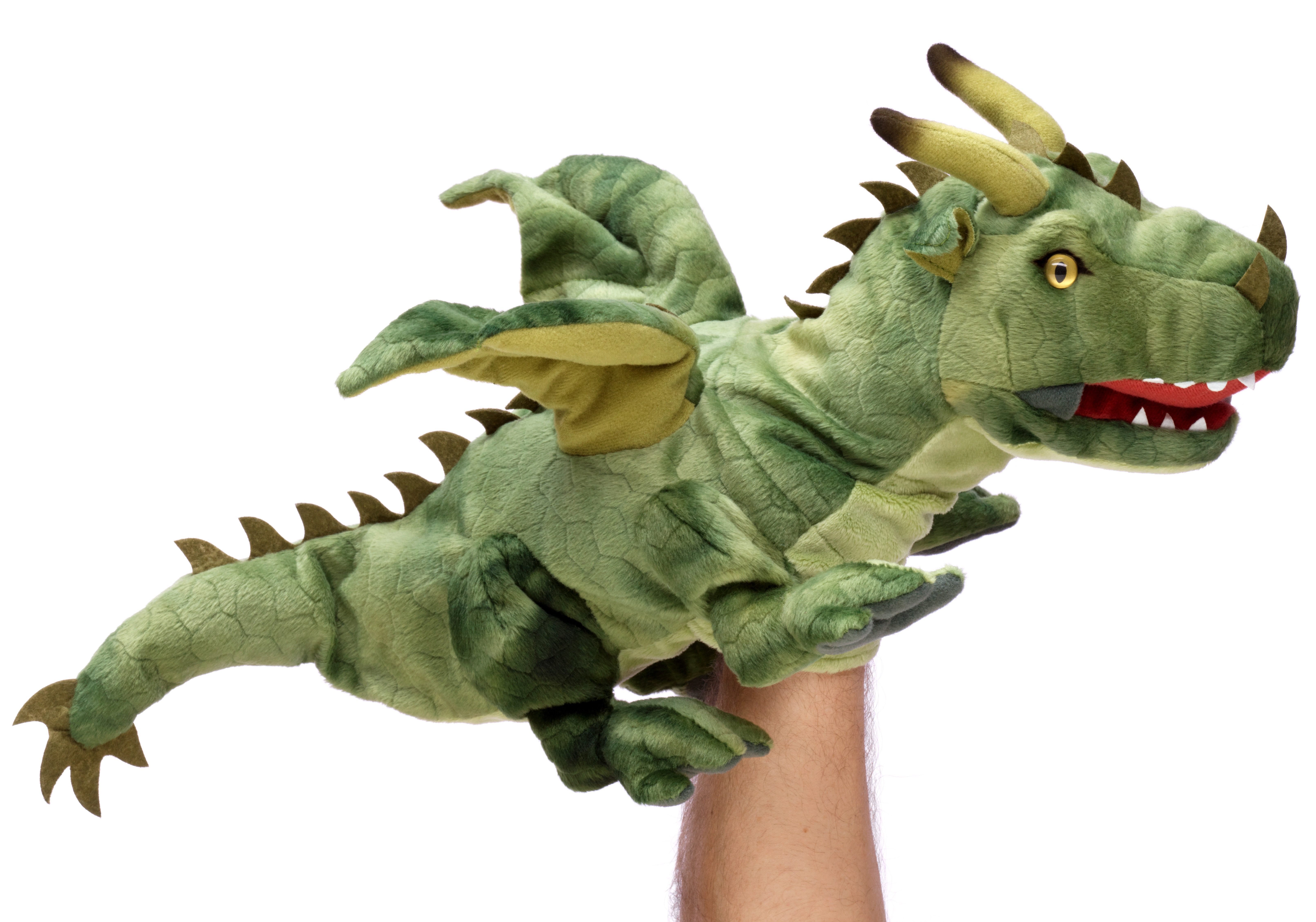 Uni-Toys Handpuppe Handpuppe Drache (grün) - 49 cm (Länge) - Plüschtier, zu 100 % recyceltes Füllmaterial