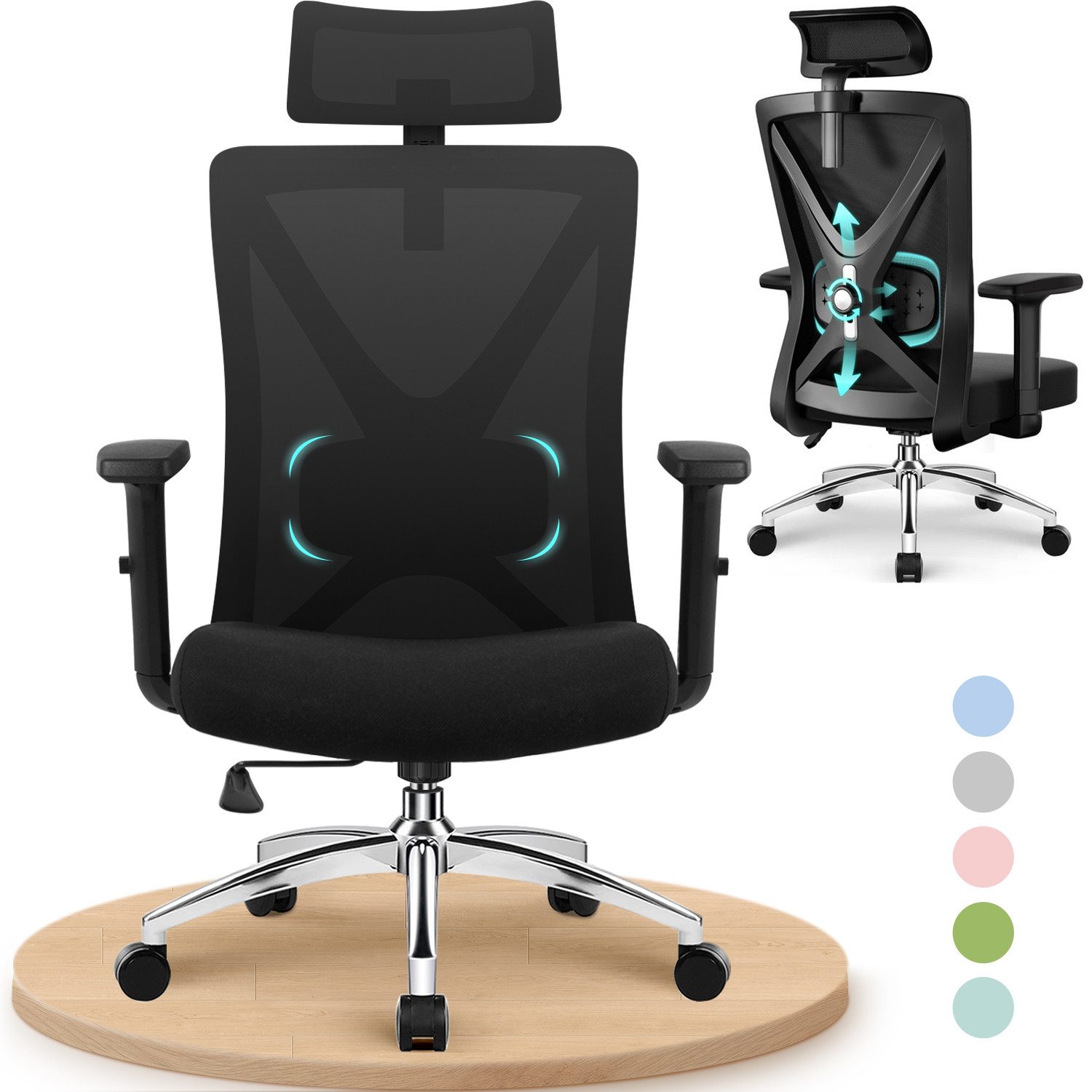 Adormii Bürostuhl Bürostuhl Ergonomisch, schreibtischstuhl mit Metallfuß, stabil (Ergonomischer Bürostuhl mit 5D verstellbare weich Lendenstütze, 90°–135° neigbar, büro stuhl mit verstellbaren Armlehnen, ergonomic office chair mit höhenverstellbarer Sitz, atmungsaktiv und komfortabel, bürostuhl 200 kg)