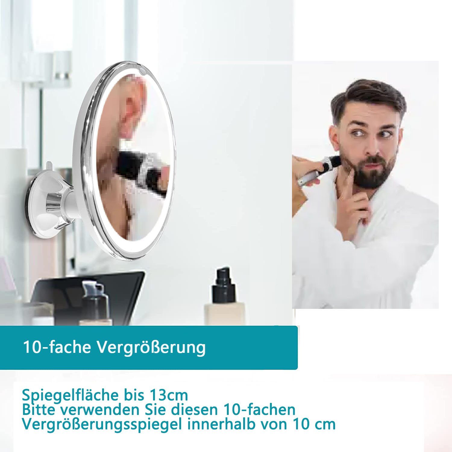 zggzerg Rasierspiegel Rasierspiegel LED Beleuchtet mit 10x Vergrößerung günstig online kaufen