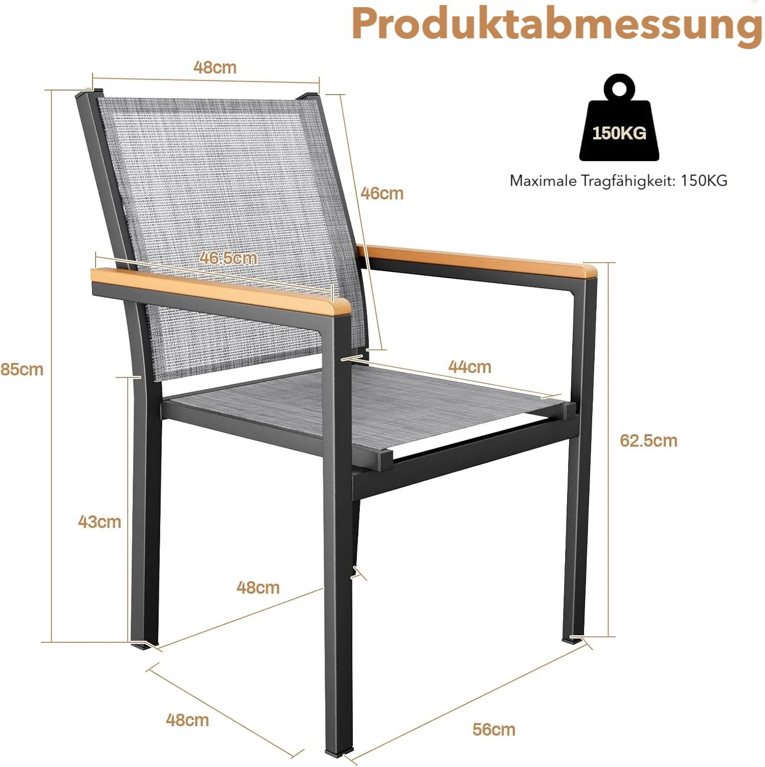 TLGREEN Stapelstuhl (2/4er Set)Aluminium Outdoor-Gartenstuhl,Maximale Belastung 150kg (WPC Handlauf,Balkonstühle, 2 St), für Terrasse, Balkon, Terrasse, Pool, Restaurants