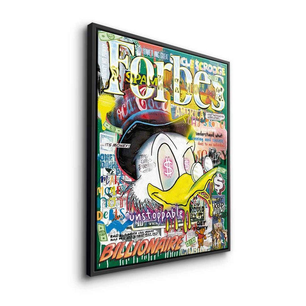 DOTCOMCANVAS® Leinwandbild, Comic DOTCOMCANVAS Rahmen ohne Dagobert Leinwandbild Forbes collage Duck Pop Art