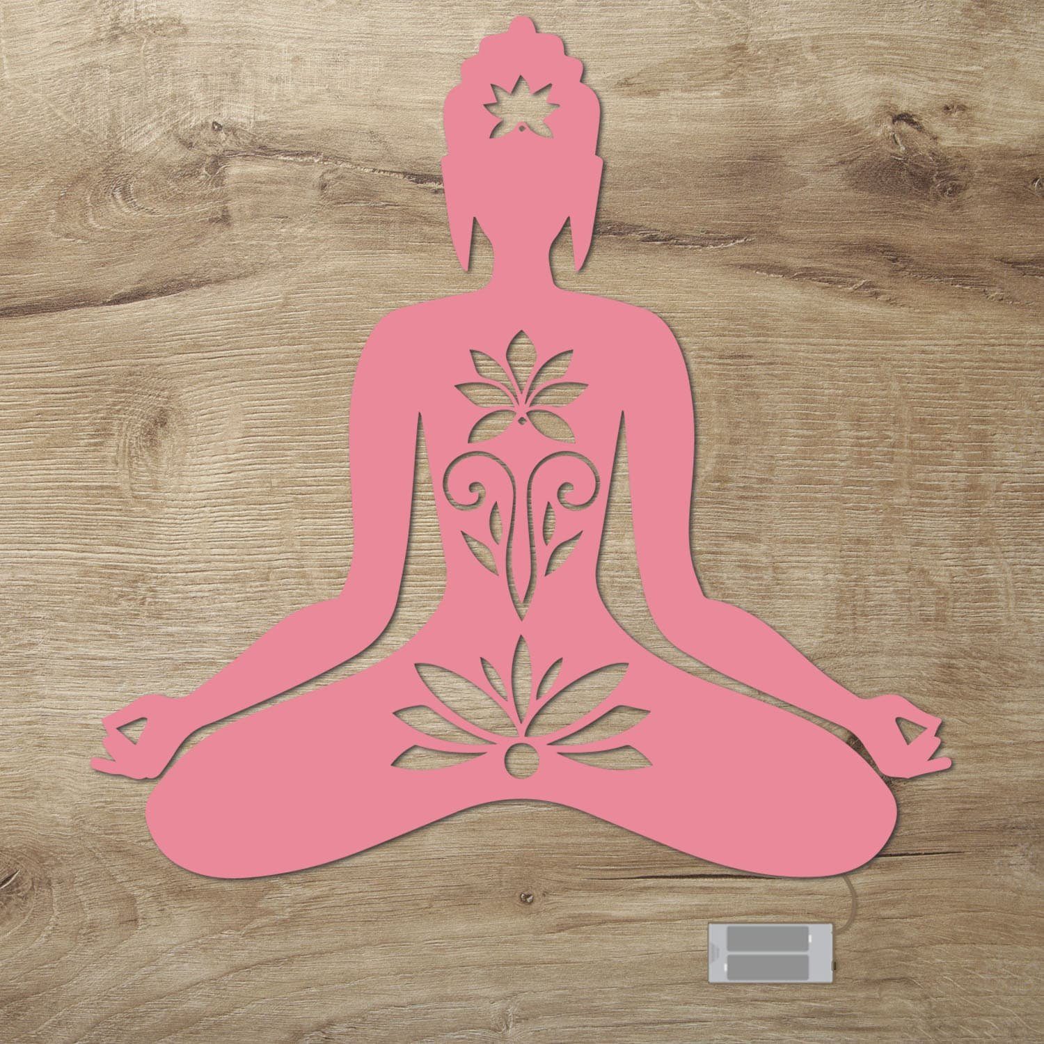 Namofactur LED Dekolicht Yoga Lotus LED Wand Deko Dekoration, Ohne Zugschalter/Stern, LED fest integriert, Warmweiß Rosa