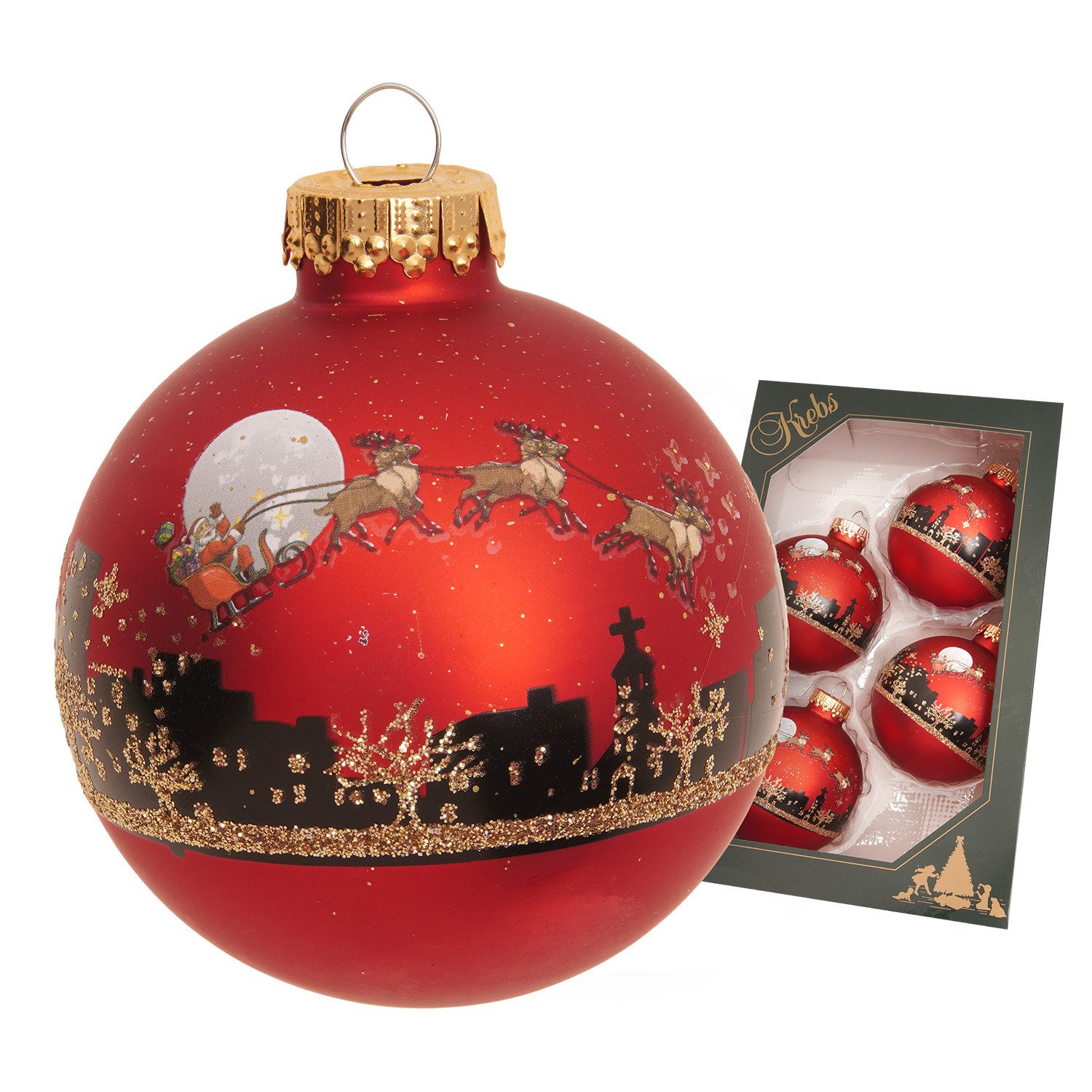 Krebs Glas Lauscha Weihnachtsbaumkugel Weihnachtskugel Santa mit Rentieren rot 7cm, Dekoriert mit Liebe zum Detail
