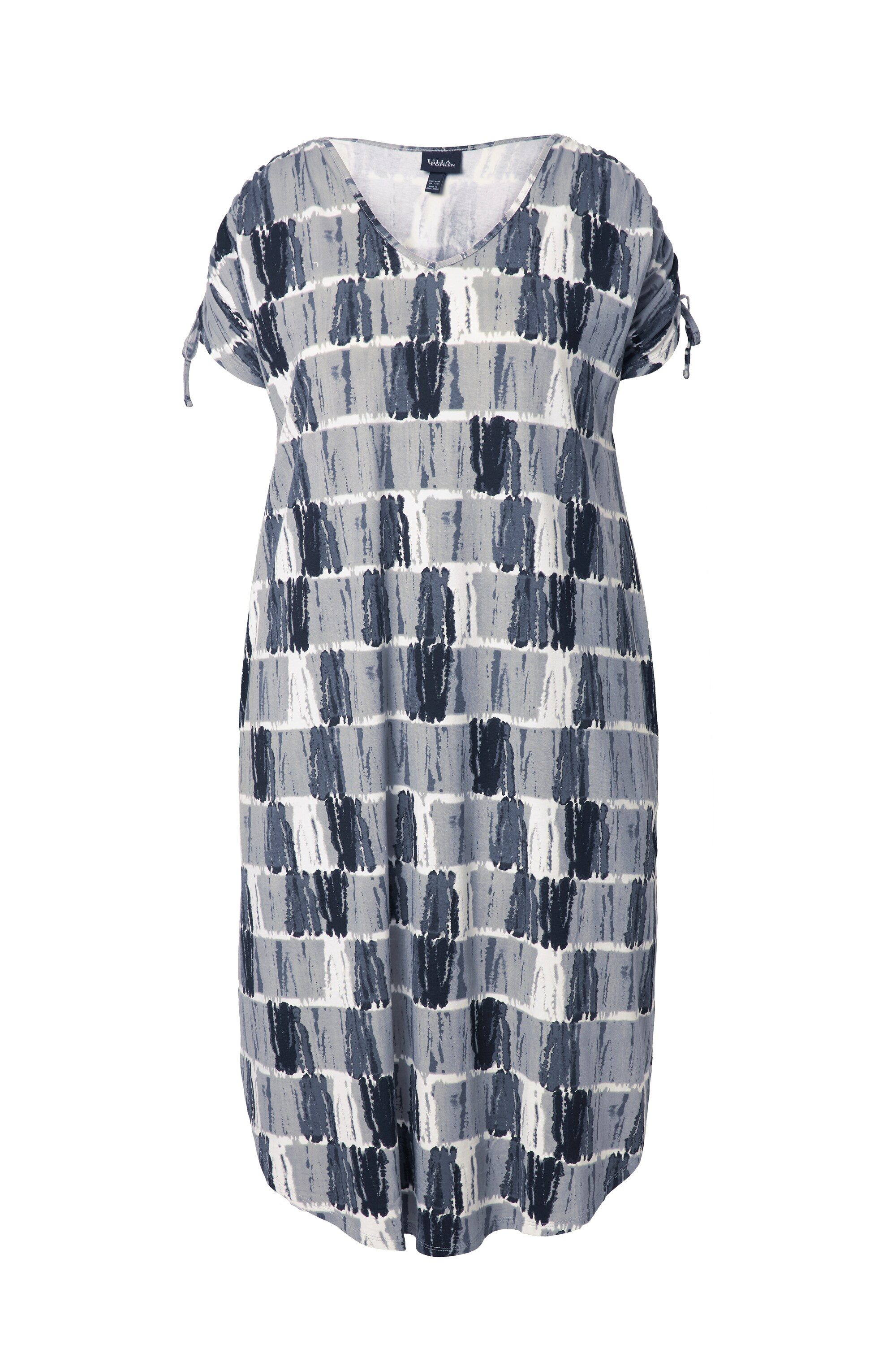 Ulla Popken Jerseykleid Midi-Jerseykleidm Batikstreifen V-Ausschnitt günstig online kaufen