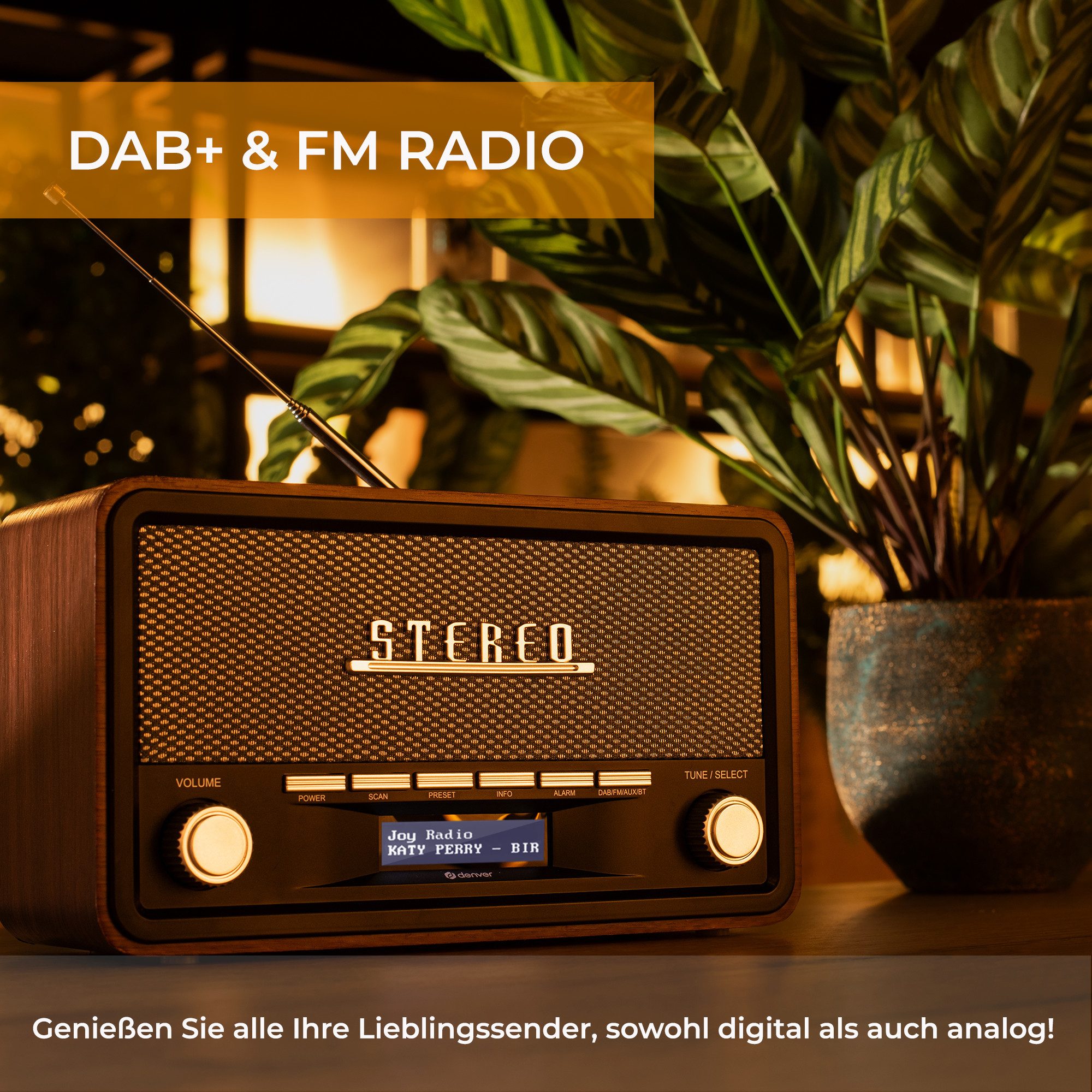 Denver DAB-18 Digitalradio (DAB) (DAB+, FM (RDS), 4 W, Retro-Design, Bluetooth, DAB+/FM, LCD-Display, AUX-In, Teleskopantenne)