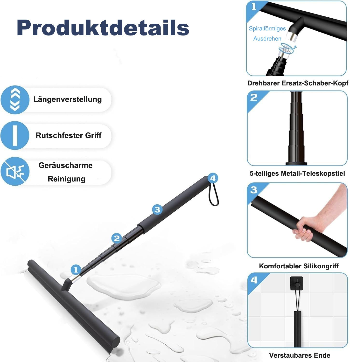 Coonoor Duschabzieher Teleskop-Duschabzieher aus Silikon mit Edelstahlkern, günstig online kaufen