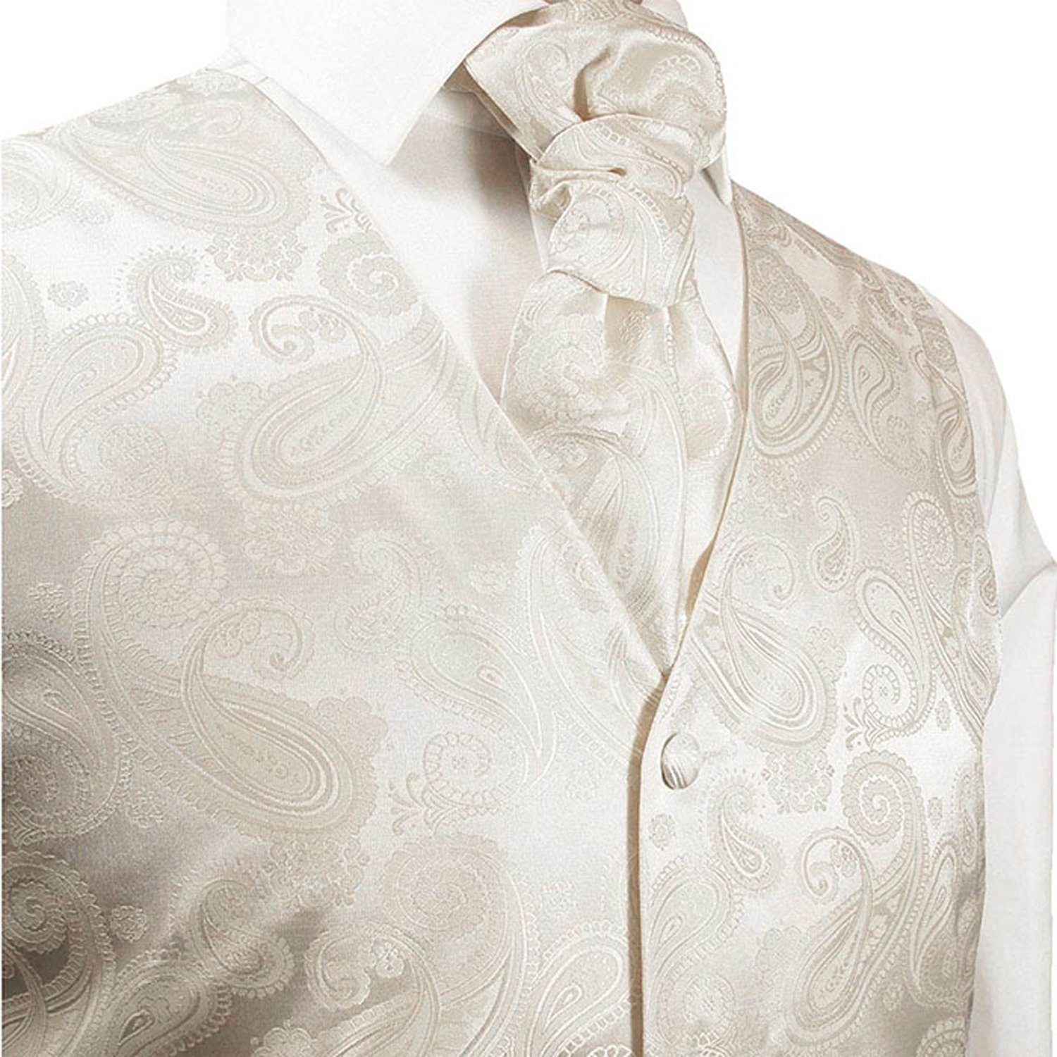Paul Malone Anzugweste Herren Hochzeitsweste mit Plastron Set 2tlg paisley - Bräutigam (Set, 2-tlg., mit Weste und Plastron) ivory V44, Gr. 94 (XST) – Bild 3 von 5