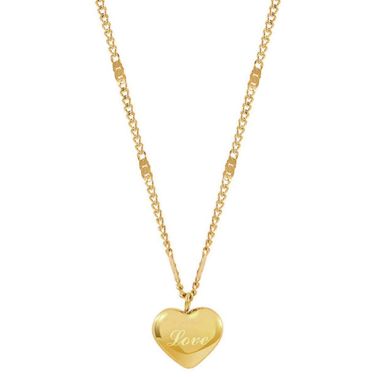 KARMA Herzkette Halskette Damen Gold Herzanhänger Edelstahl (Damenschmuck Geschenk, Love Gravur Damenkette), 41 cm + 5 cm Verlängerung
