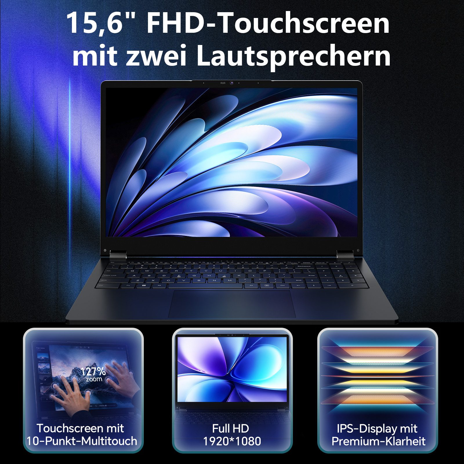 MENGHU 2-in-1 Laptop Intel Core i3-1215U bis zu 4,4 GHz beleuchtete Tastatur Notebook (Alder Lake i3-1215U, 8 GB, 128 GB SSD)