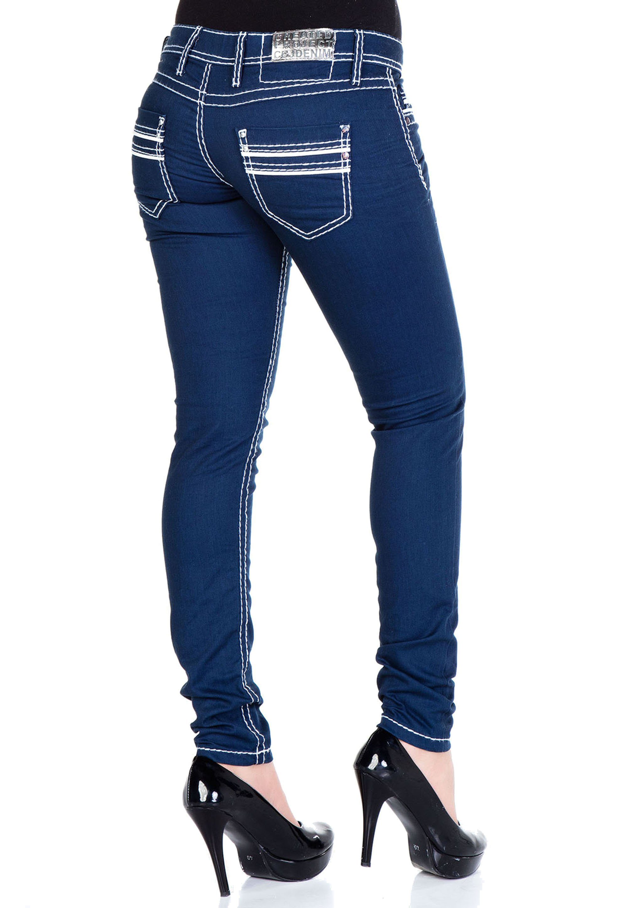 Damen Jeans Cipo & Baxx Slim-fit-Jeans mit weißen Ziernähten